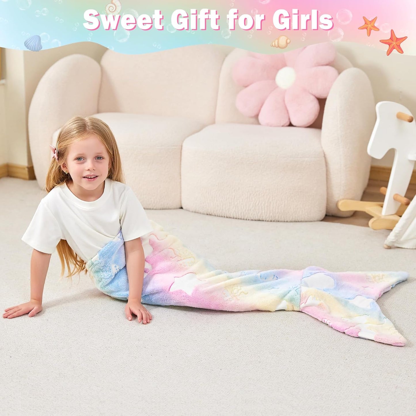 Viviland Kids Mermaid Tail Blanket - Mermaid Tail Blankets Glow in The Dark - Flannel Mermaid Blanket Gifts for Girls - Luminous Unicorn Super Soft Tie Dye Girls - Multicolor Jellyfish 17"×39"