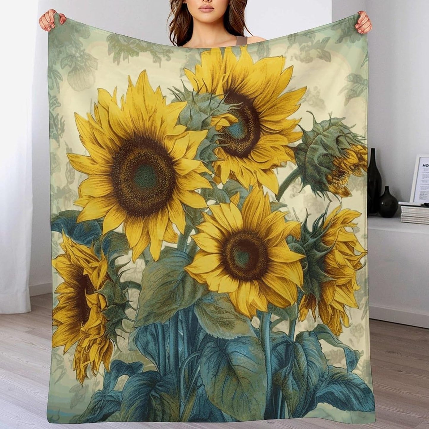 Sunflower Print Throw Blanket for Couch Super Soft Warm Lightweight Throw Blankets Cozy Flannel Bed Blanket Cute Decorative Blankets for All Seasons Home Decor Gift 60"*80"（150 * 200cm）