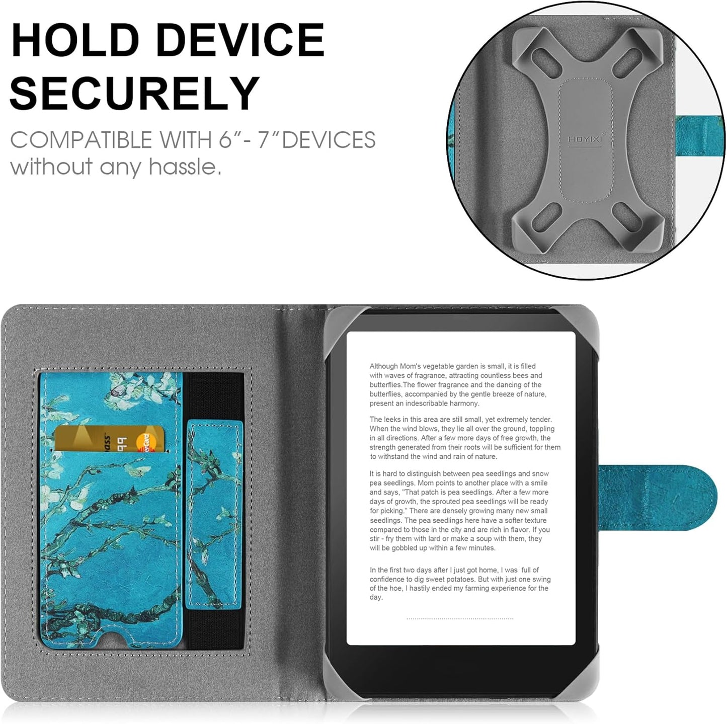 Universal Case for 7 inch Kindle Paperwhite/Colorsoft 2024 Compatible with 6.8" Paperwhite Kobo Clara HD/Kobo Clara 2E eReader Protective Cover with Foldable Stand Built-in Pocket,Flower
