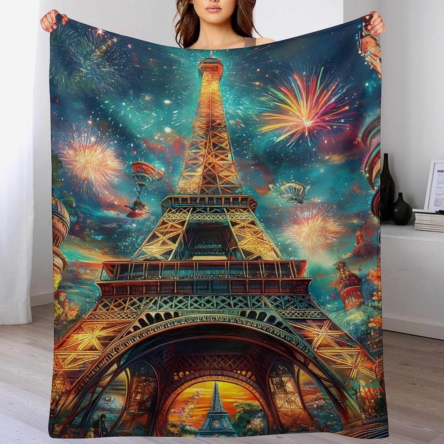 Paris Eiffel Tower (6) Throw Blanket for Couch Bed Plush Cozy Fuzzy Flannel Blanket for All Season 60"x80"