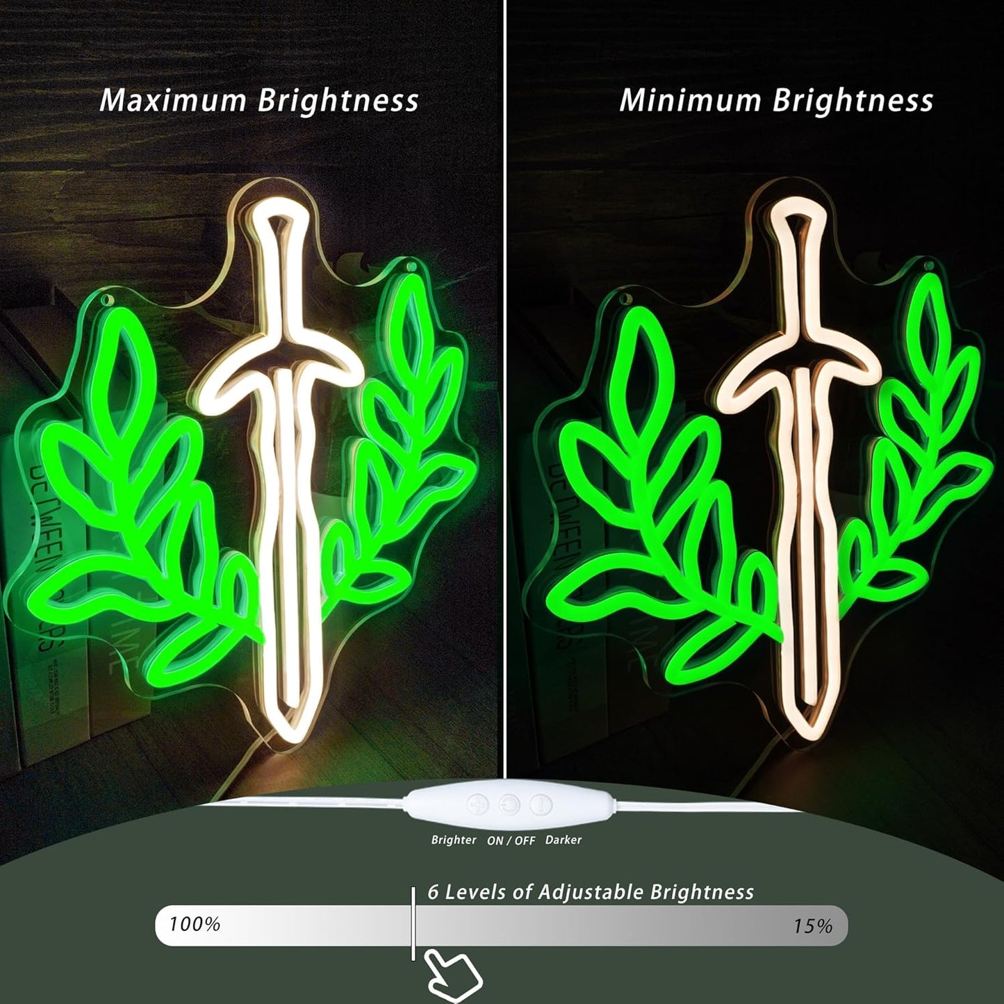Fantasy Sword Neon Sign Book Neon Light Dimable Green Neon Light Wall Art for Gaming Rooms and Fantasy Book Lovers Students Educators Perfect for Classrooms Libraries Bookstores（12.6×12inch）