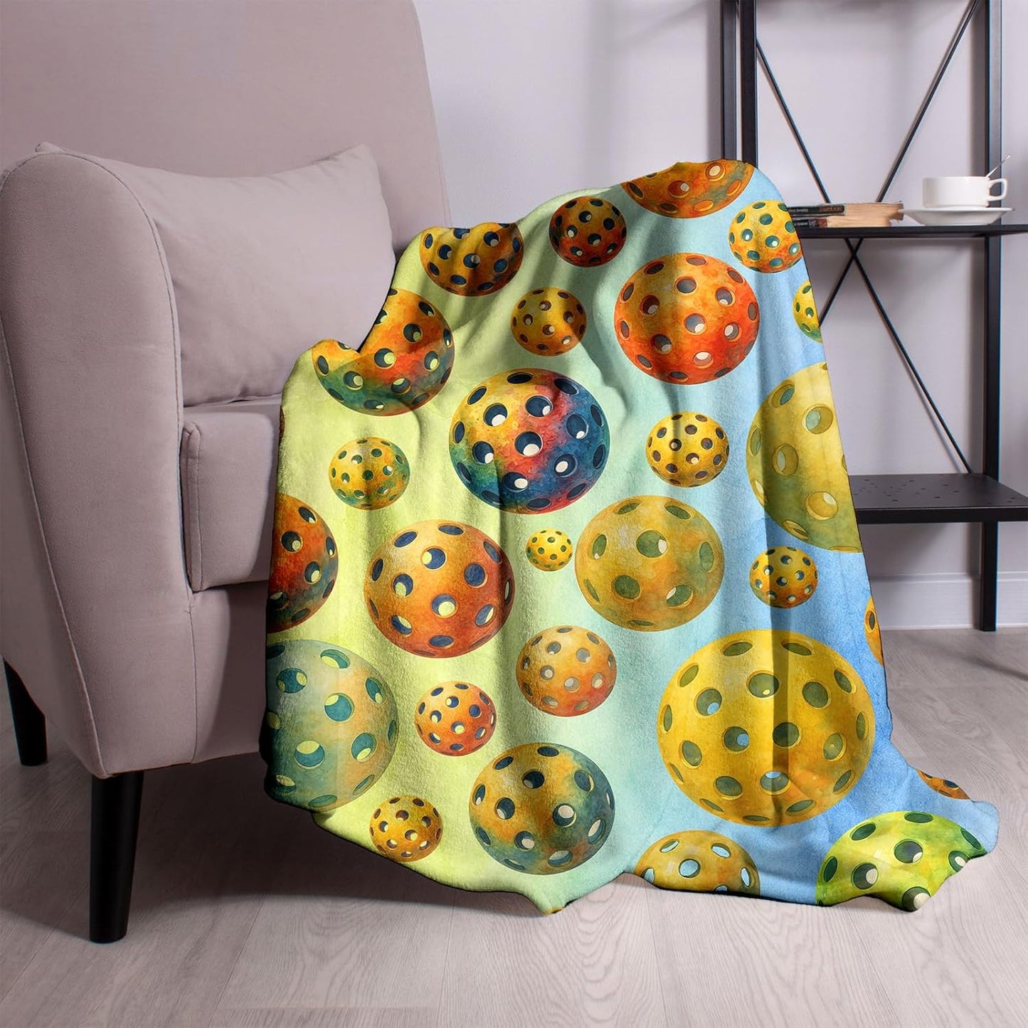 Pickleball Throw Blanket 60x50 – Soft Flannel Fleece, Watercolor Ombre All-Over Ball Print, Lightweight Room Decor for Couch or Bed – Gift for Players, Machine Washable