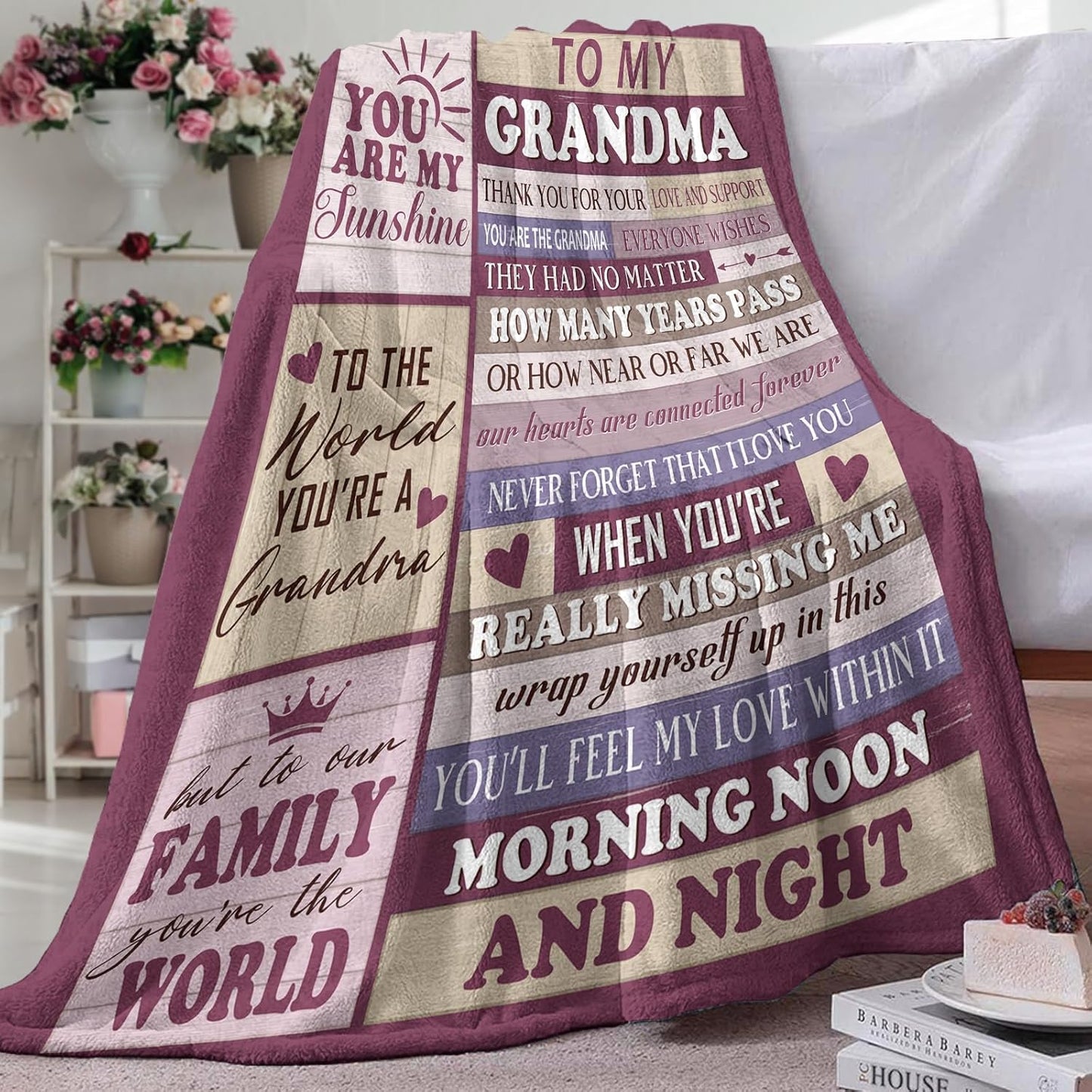 Gifts for Grandma from Granddaughter Grandson Grandkids Flannel Throw Blanket, Mothers Day Birthday Ideas for Grandmother, Farmhouse Blankets Present for Women Nana 50" x 60"