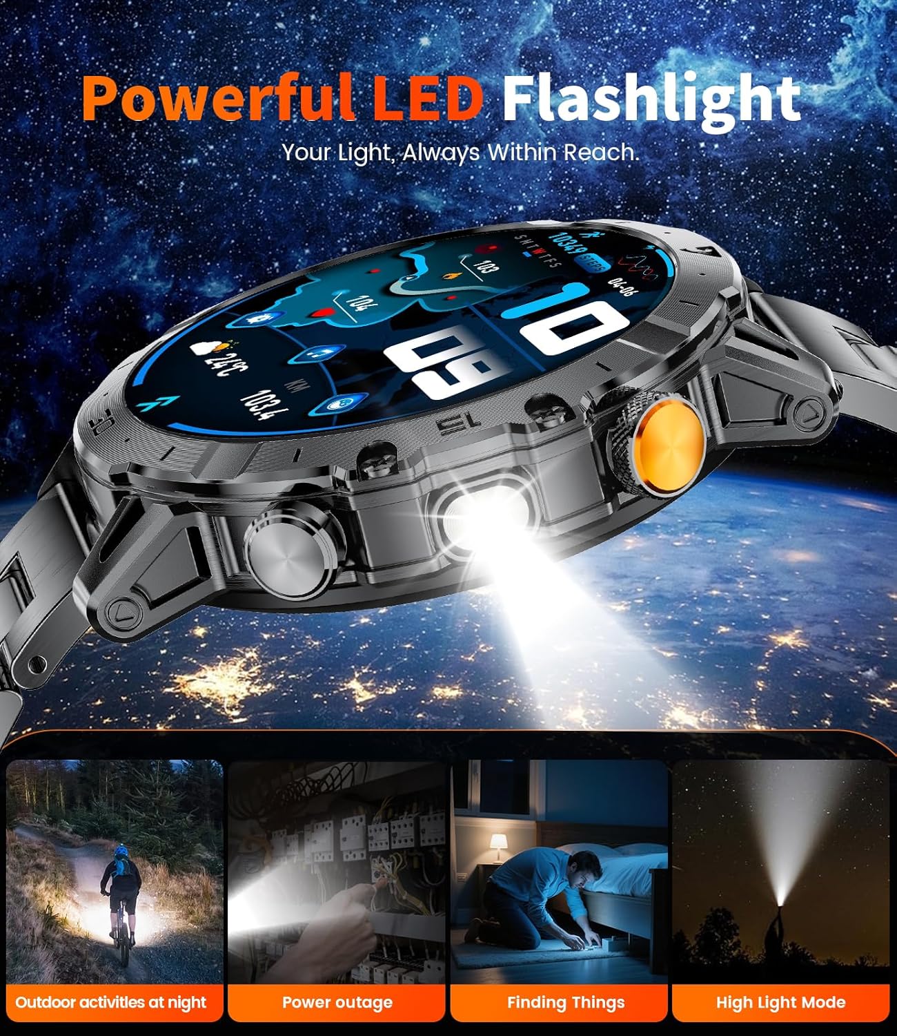 Smart Watches for Men 1000mAh Battery/Flashlight/3 Straps, 1.7" Ultra HD Screen Outdoor Smartwatch with 111 Sports Modes, Heart Rate/Sleep/Calorie Monitor, 5ATM Waterproof Fitness Tracker Android iOS