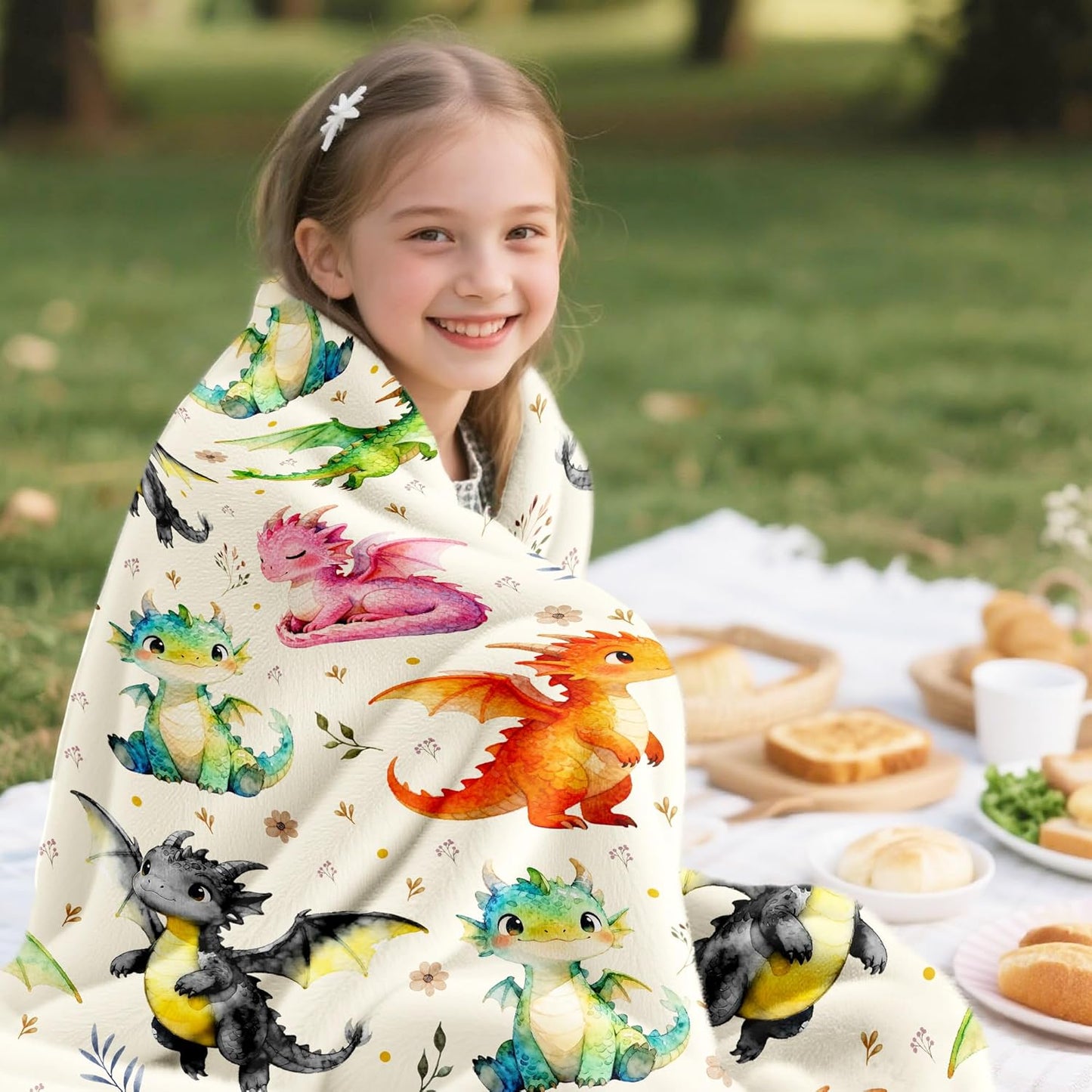 Dragon Blanket Gifts for Boys Girls Kids Dragon Lovers Plush Cozy Flannel Cute Dragons Throw Blanket Funny Animal Dragons Themed Stuff Birthday Bed Room Decor Travel 50" x 40"