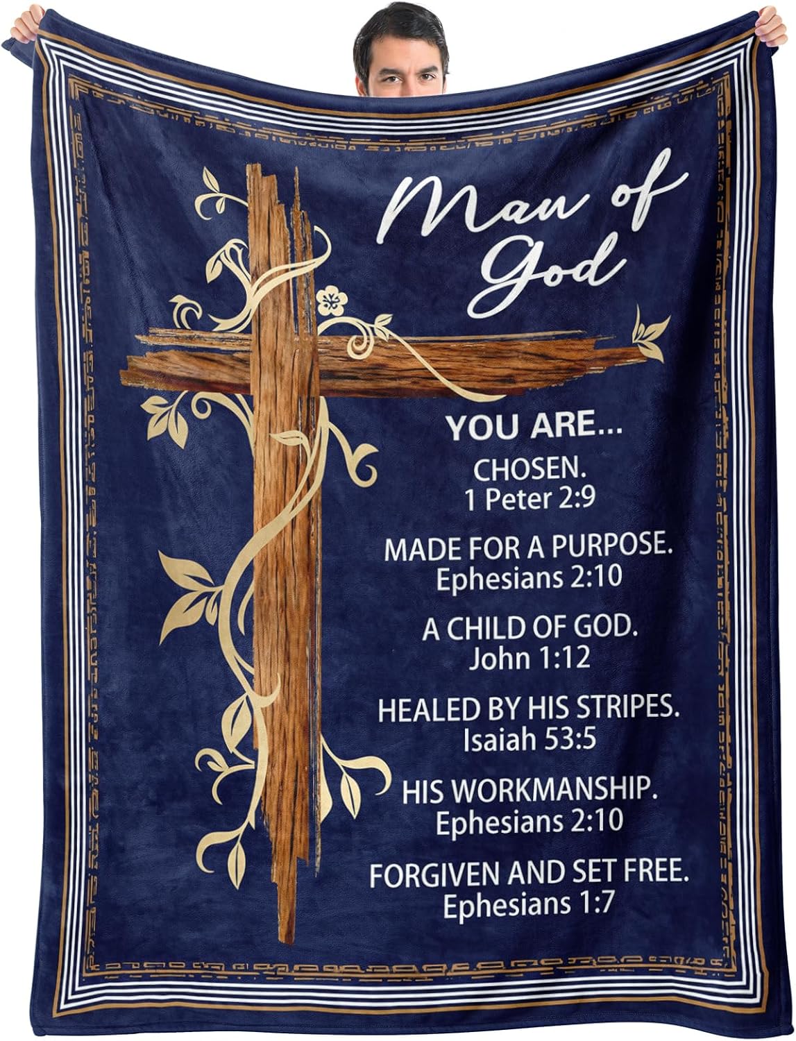 Christian Gifts for Men - Religious Throw Blanket with Bible Verse 60"x50", Religious Gifts for Men Dad Grandpa Pastor Husband Boyfriend, Comforting Faith Gift for Husband Veterans.