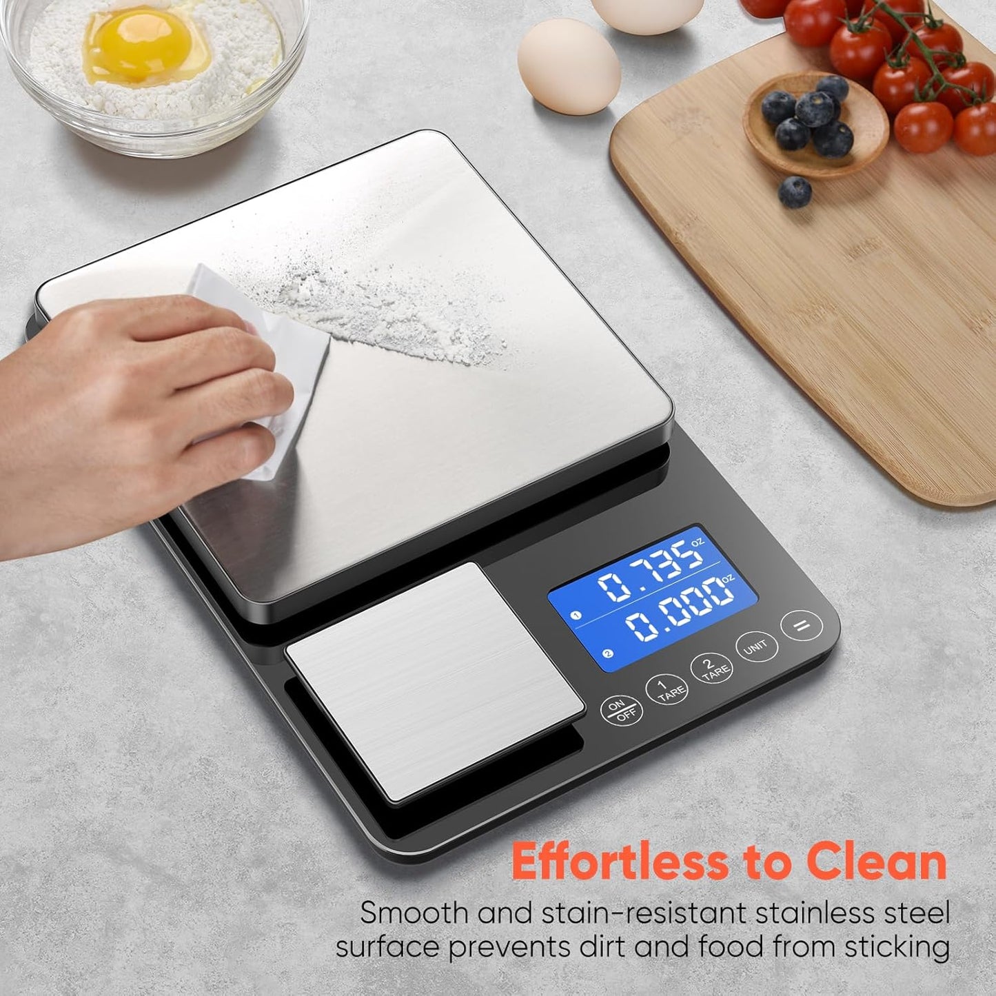 Dual Platform Digital Kitchen Scale, 33lb/15kg & 0.001oz/0.01g Precision, Two Scales in One, Coffee & Food Scale, Dual Display, Stainless Steel, Tare, g/oz/lb/ml