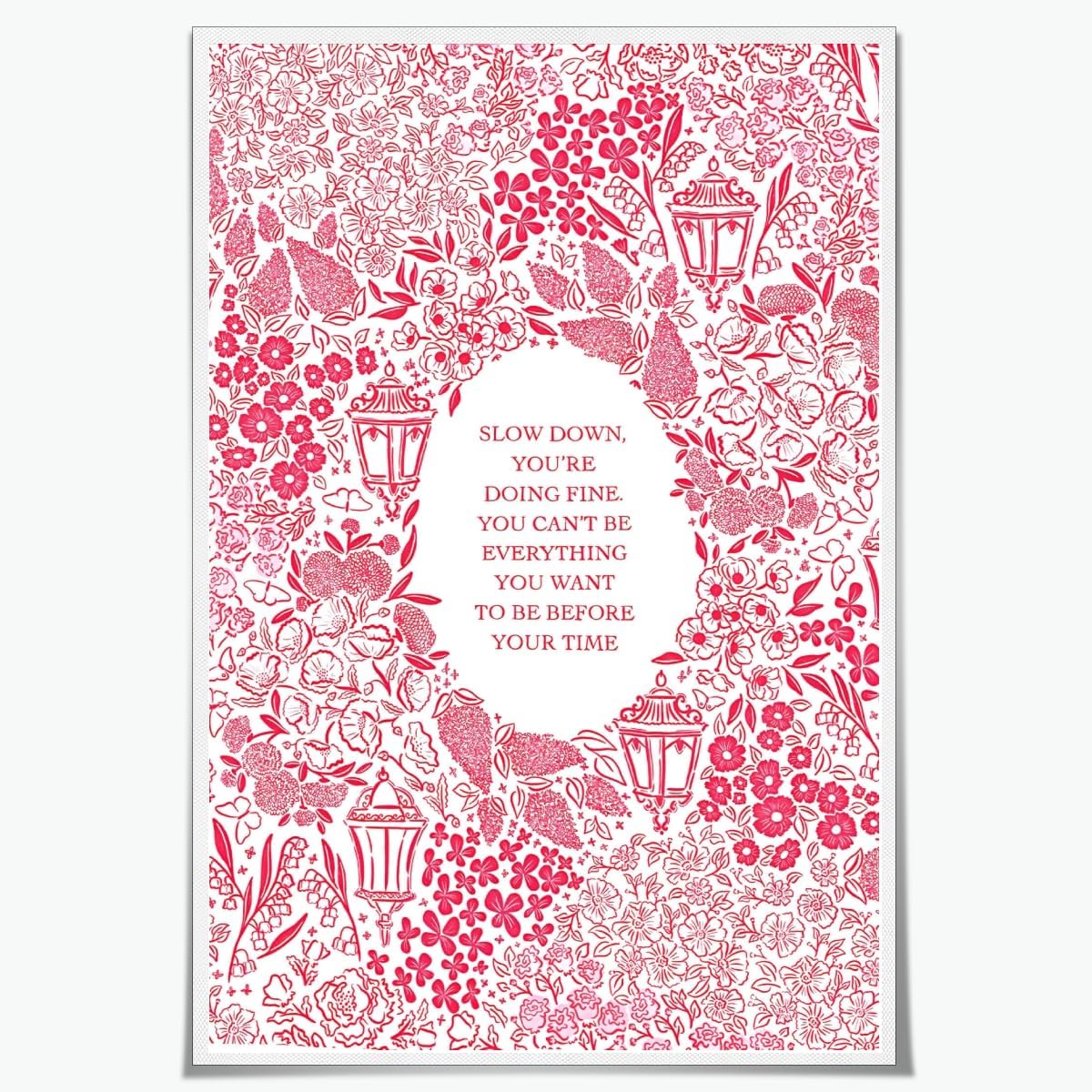 Balsuka Slow Down You're Doing Fine Music Posters Motivational Quote Pink Wall Art Vintage Floral Positive Daily Reminder Song Lyrics Canvas Print Aesthetic Office Home Decor 12x16inch Unframed