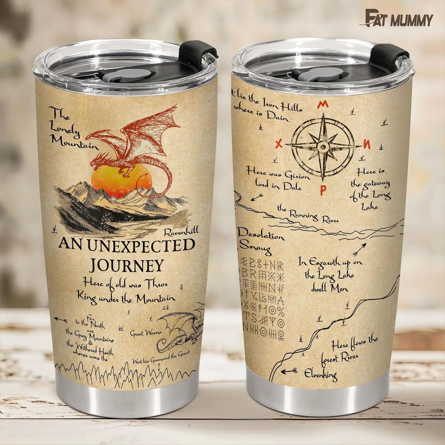 Fantasy Dragon Map Tumbler – Epic Journey Inspired Stainless Steel Travel Mug with Lid, Bookish Fan Gift for Men and Women