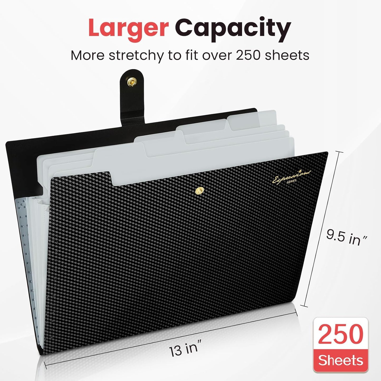Sooez Accordion File Organizer, Letter Size Expanding File Folder with Labels, 5 Pocket Folders for Document, Portable Paper Bill Receipt Organizer for Home School Office Supplies, A4 Size, Black