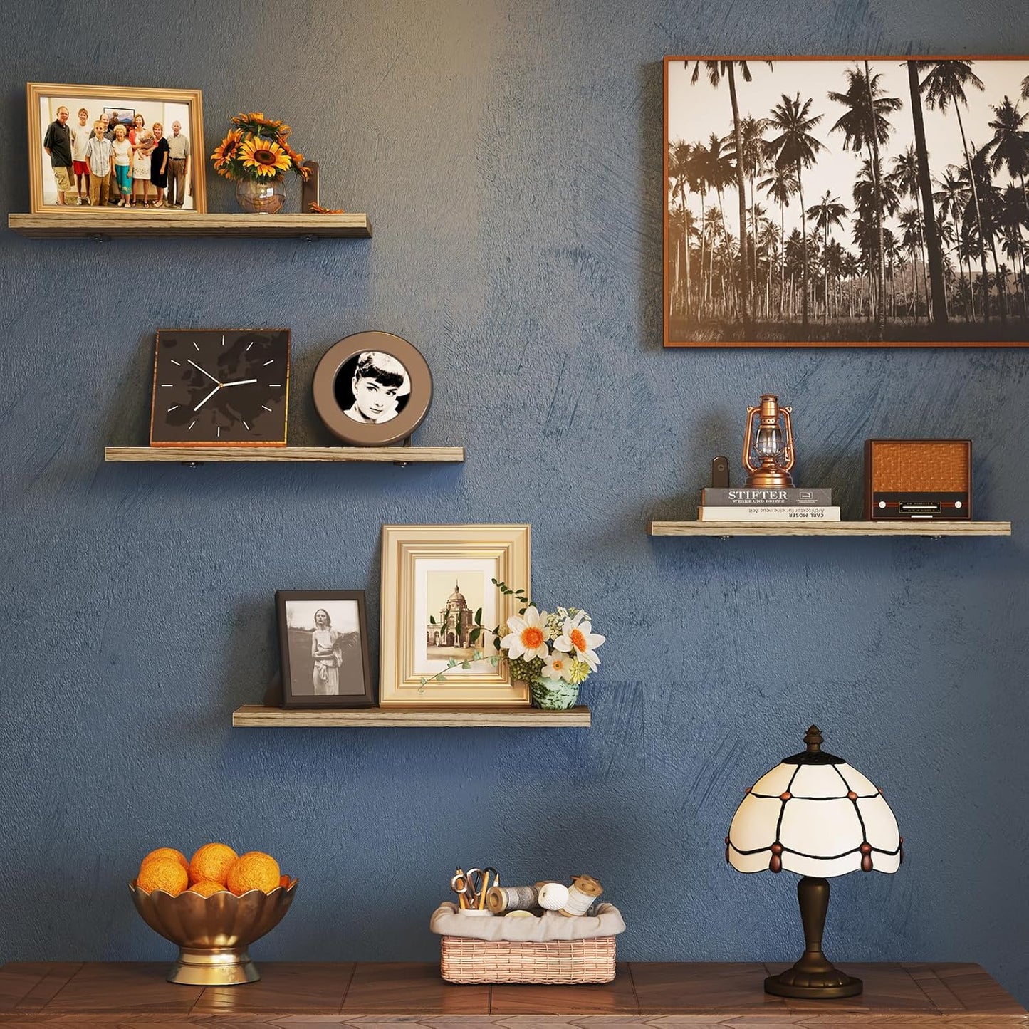 Fixwal Wall Floating Shelves for Room Decor, 4 Sets Floating Shelves for Wall Storage, Wood Wall Mounted Shelf for Bedroom Decor, Bathroom Storage, Book Shelf for Wall-Rustic Brown | for Room Decor, Floating Shelves, for Wall Storage, for Bedroom Decor, B