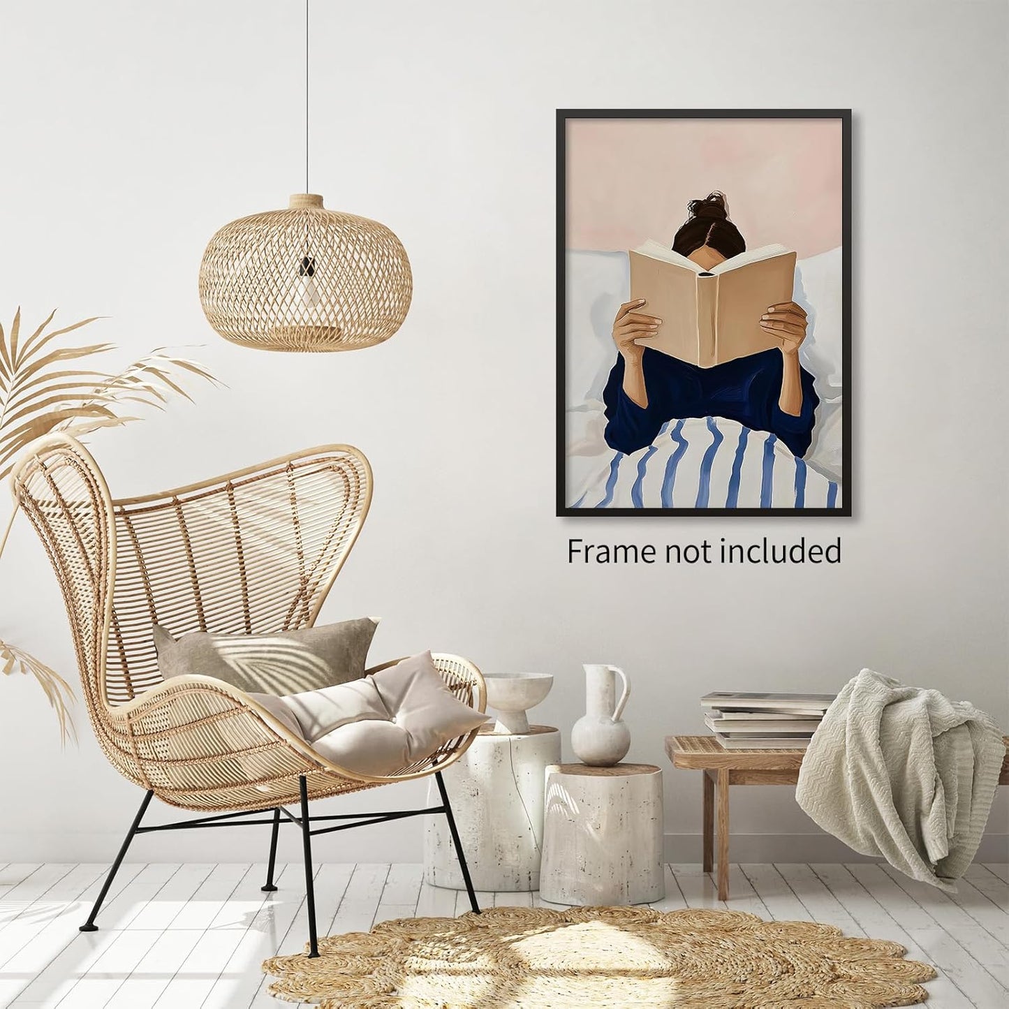 Woman Reading in Bed Wall Art Vintage Book Canvas Posters Modern Funky Girly Bookish Aesthetic Painting Library Wall Decor for Book Lover 12X16 in Unframed