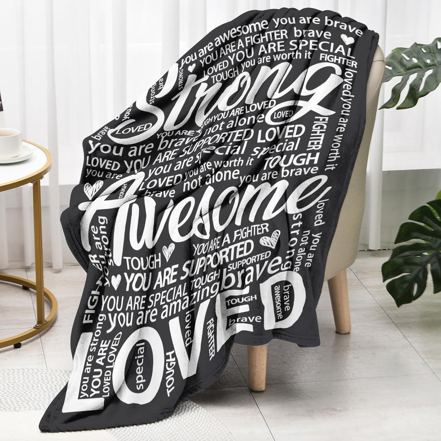 Get Well Gifts for Women or Men, Birthday Gifts, Inspirational Blanket for Her Him, Sympathy Gift, Cancer Care Gifts, Thinking of You Gift for Mom, Dad, Friend, Coworker- Black Hug Blanket 60'' x 50''