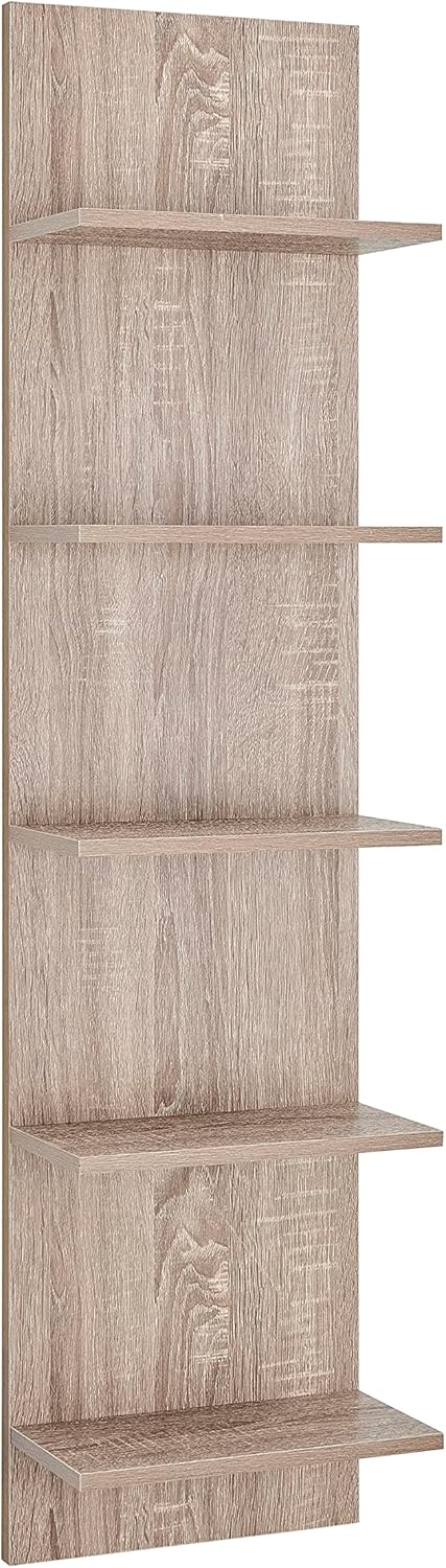 Danya B. Narrow Decorative Wall Mount Vertical Shelving Unit – Modern Column with 5 Shelves Home or Office for Books, Décor Display (Oak)