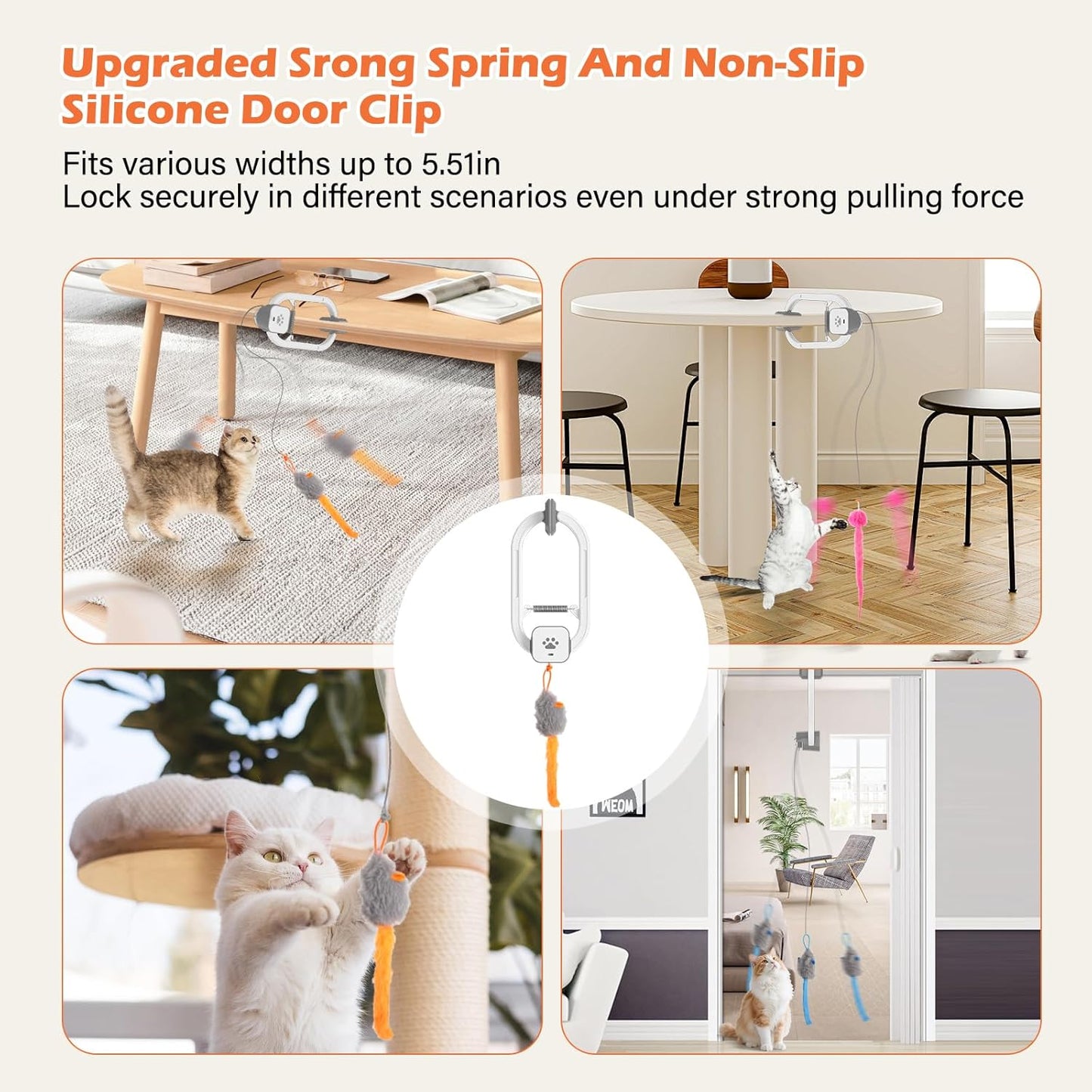 Rechargeable Electric Cat Teaser with Remote – Interactive Door Clip Teaser for Cats, 2 Motion Modes (360° Spin & Irregular Jumping), Smart Auto Cat Toy for Exercise & Fun (Gray)