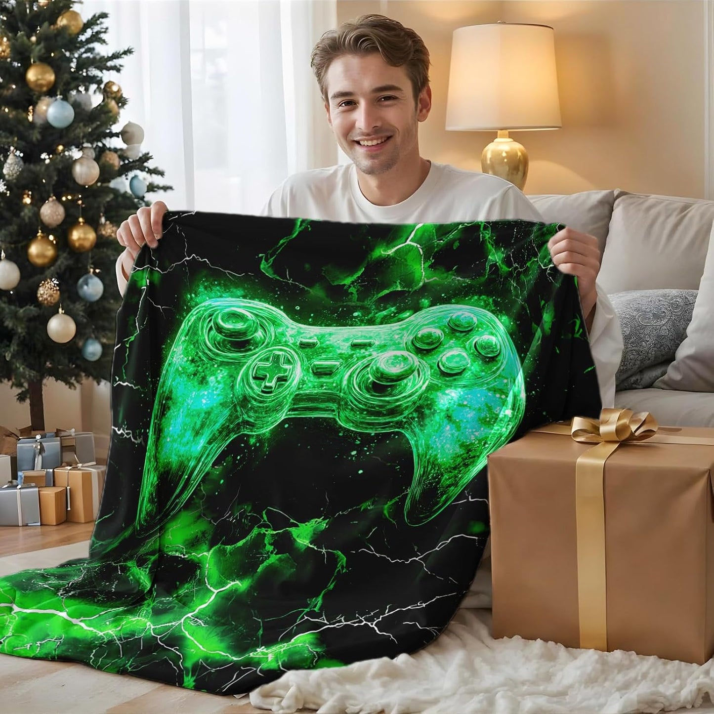 Kids Blanket for Boys Gamer Blankets for Boys 3-5 Green Gaming Throw for Gift, Cozy 50 x 40 Inches Flannel Throws for Bed Living Room Garden Camping