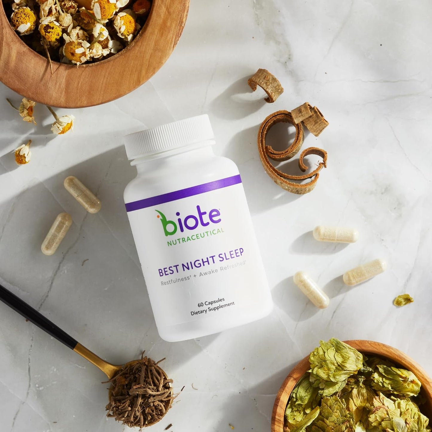Biote Nutraceuticals - Best Night's Sleep - Restfulness + Awake Refreshed (60 Capsules)