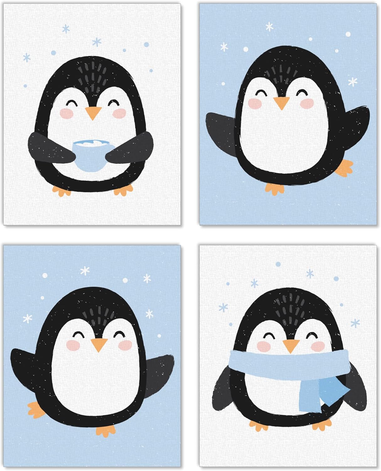 Big Dot of Happiness Winter Penguins - Unframed Holiday and Christmas Linen Paper Wall Art - Set of 4 - Artisms - 8 x 10 inches
