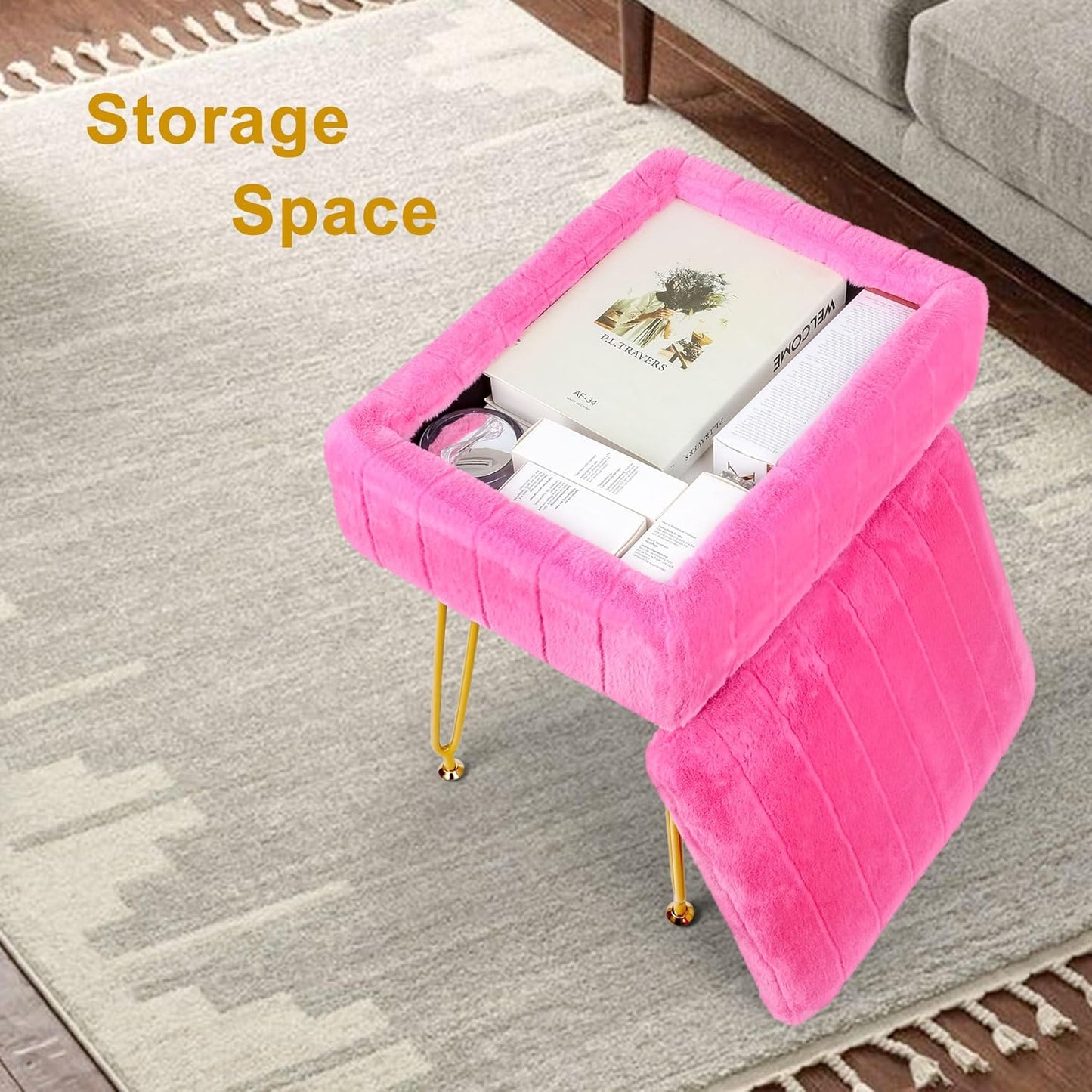 H&B Luxuries Multi-Functional Footrest Ottoman – Comfortable, Stylish, and Practical for Home & Office (Rose red, with Storage)