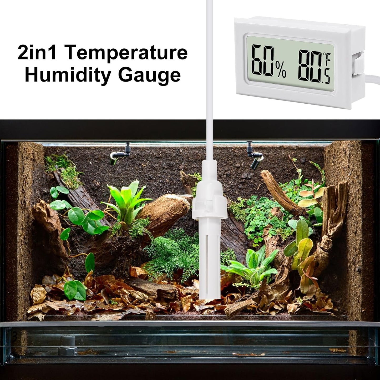 3Pcs Mini Digital Thermometer Hygrometer with Probe Electronic Temperature Humidity Gauge Meters Indoor LCD Display Fahrenheit for Humidors,Greenhouse,Garden,Incubator Reptile Terrarium