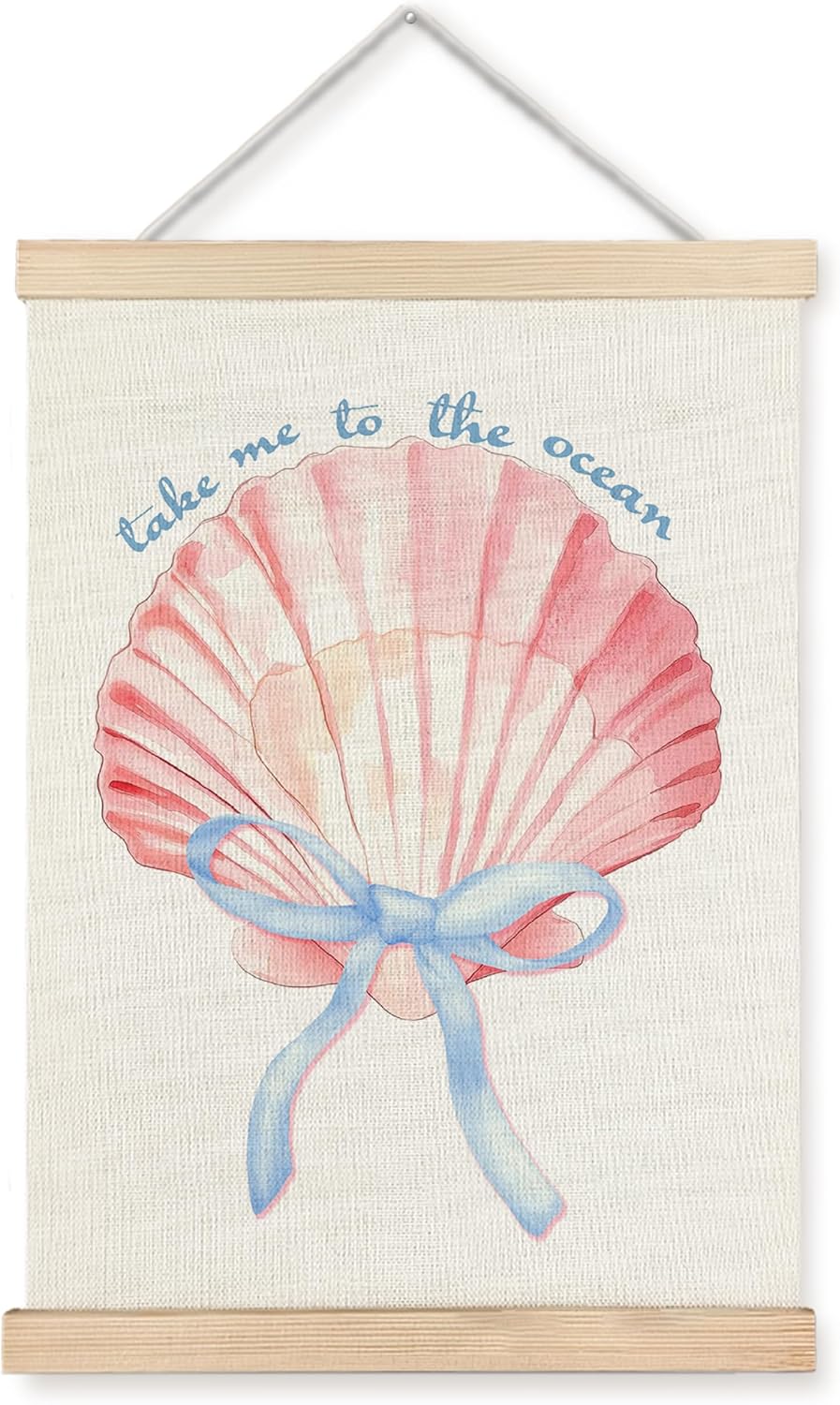 WUCHJ Coquette Blue Bow Seashell Beach Wall Art Poster, Preppy Coastal Ocean Wall Decor, Beachy Aesthetic Pink Conch Canvas Prints Artwork for Girls Room Dorm Apartment Decor, 12x16 Inch