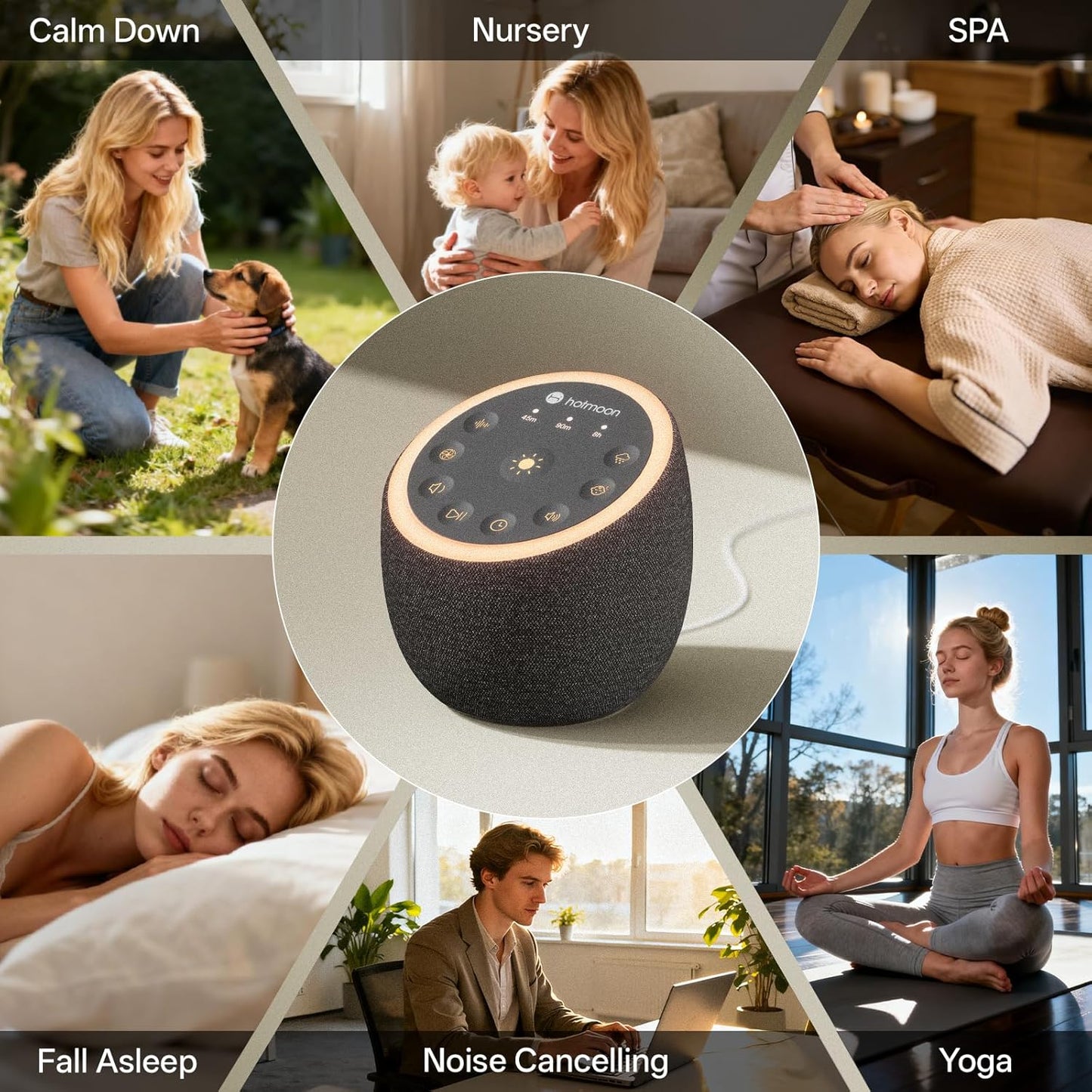 Hotmoon Sound Machine for Sleep, Cocoon 2 White Noise Sound Machine with 40 Relaxing Sounds, Dual-Speaker & Timer, 8 Night Light, Pink Brown Green Noise for Sleeping Adults, Office Privacy, Plug-in