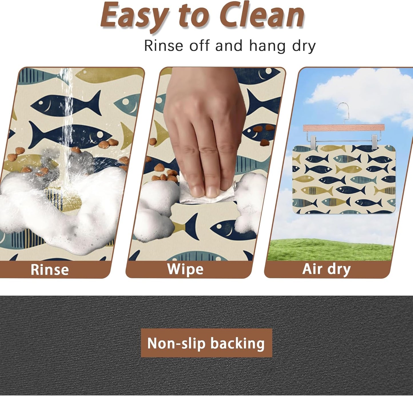 Fish Boho Dog Food Mat for Floors,Ocean Absorbent Quick-Dry Pet Feeding Mat,Cat Dog Bowl Mats for Food and Water,Non-Slip Pet Accessories Supplies 12"x20"