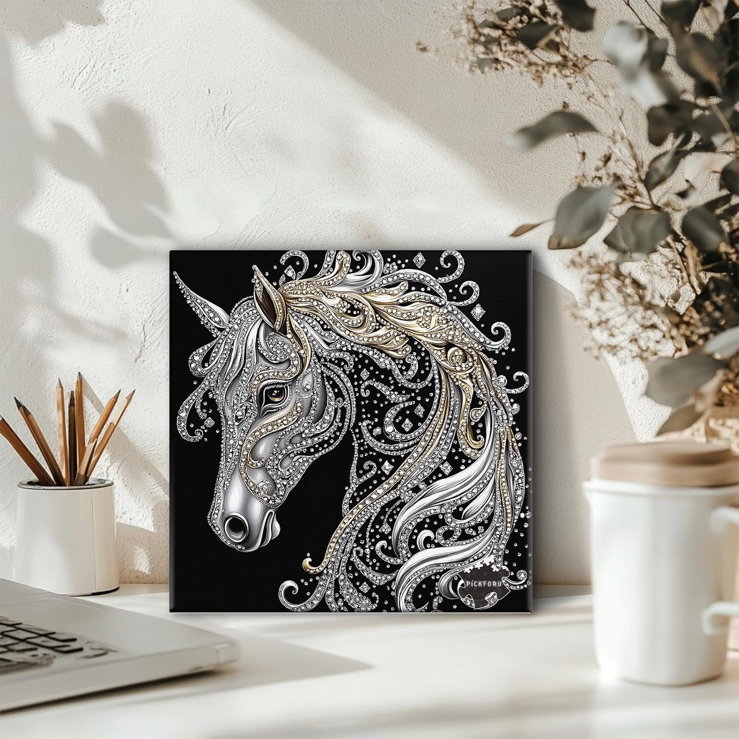 PICKFORU Horse 1000 Piece Puzzle for Adults, Diamond Horse Jigsaw Puzzles Line Art, Challenging Hard Animal Puzzle as Home Decor