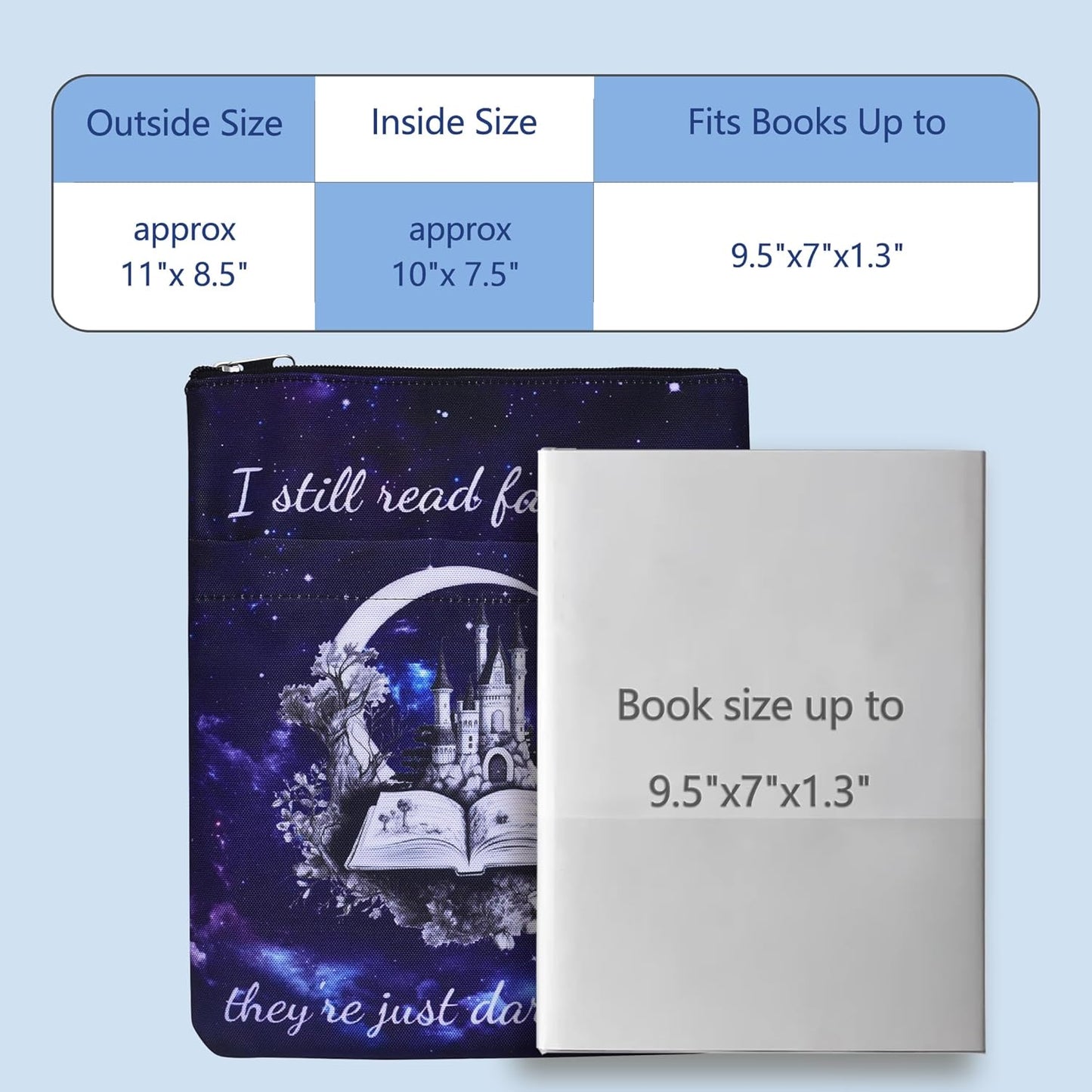 LParkin Book Sleeve Cover with Zipper, I Still Read Fairytales They're Just Darker Now Book Protector Pouch, Washable Fabric Book Sleeves for Romance Lover, 11 x 8.5 Inch Smut Reader Gift