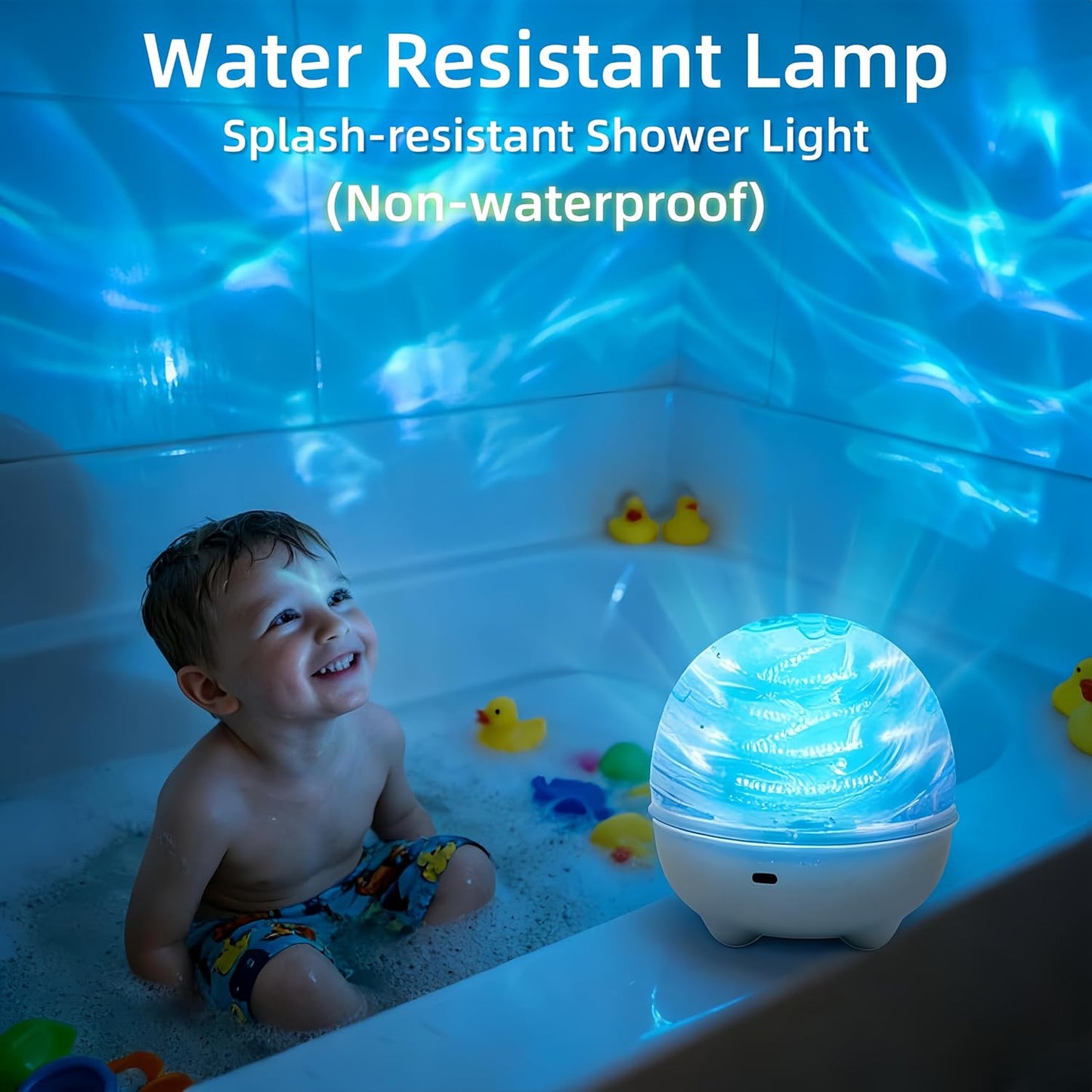 Bath Lights for Kids, 2400mAh Cordless Ocean Projector with Remote & Touch Control, Splash-Resistant Rechargeable Shower Light (Not Waterproof), 16 Colors & 4 Modes for Bath Time & Bedroom