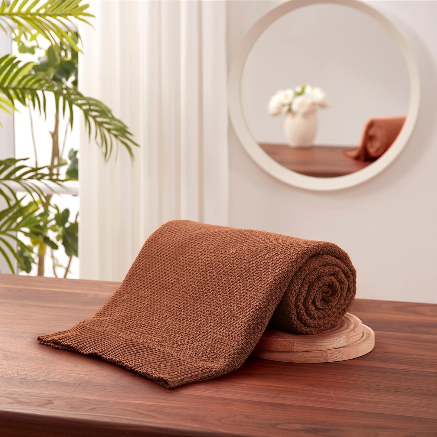 TREELY 100% Cotton Knitted Throw Blanket for Couch Chair Bed Home Decorative, Soft & Cozy Knit Throw Blanket(60"x80", Brown)