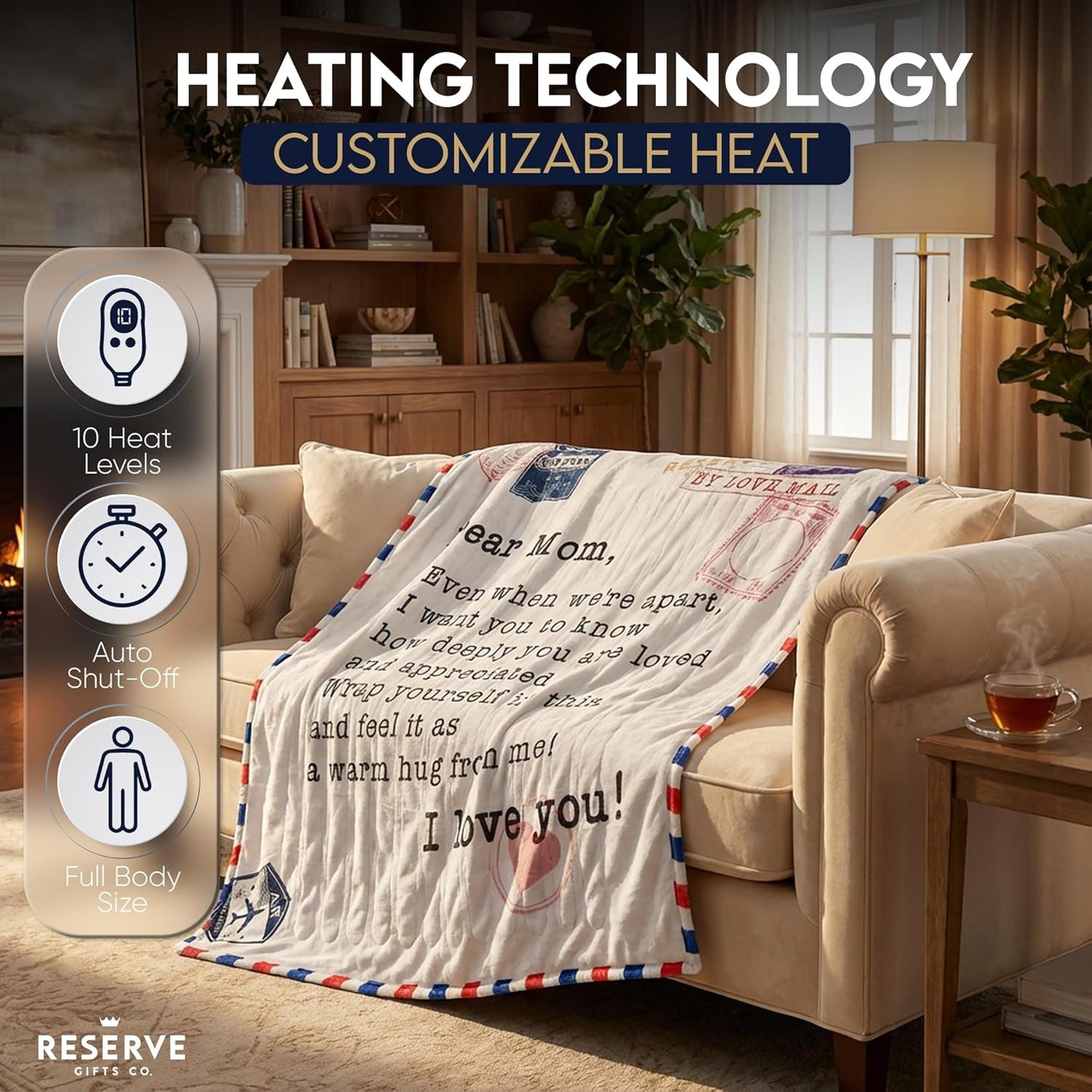 Large Heated Throw Blanket for Mom, Super Soft Flannel Gift from Daughter or Son for Mother’s Day, Christmas, Birthday, Valentine’s Day (Large, 50x60)