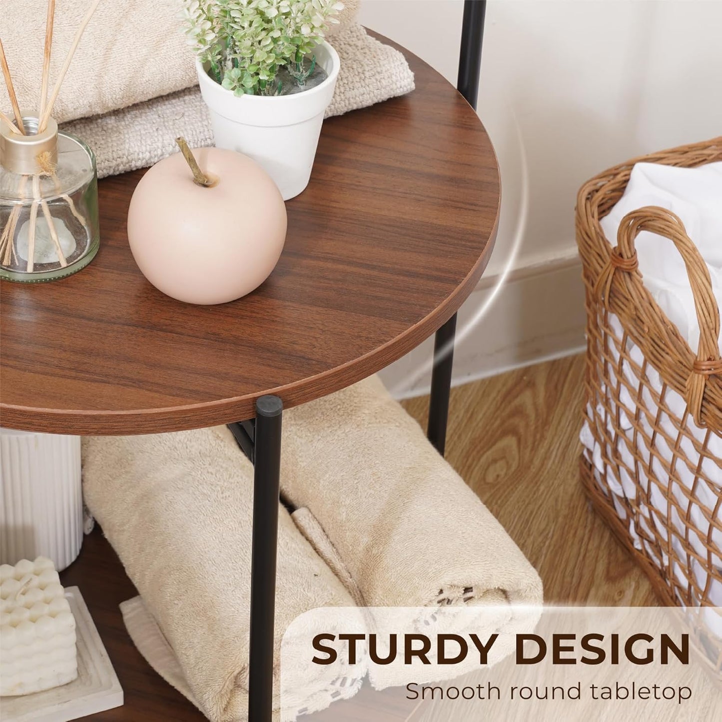 Mijas 2-Tier Side Table, Round End Table, A Stylish and Functional Addition for Home & Office, Perfect for Decor, Storage Solutions, and Enhancing Any Living Space (Brown)
