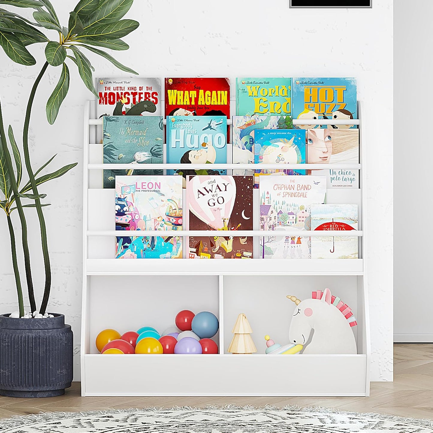 UTEX Kids Bookshelf and Toy Storage, Toy Storage Organizer and Book Rack, Toddler Bookshelves Display Stand, Book Shelf for Kids Rooms, Nursery, Bedroom, White