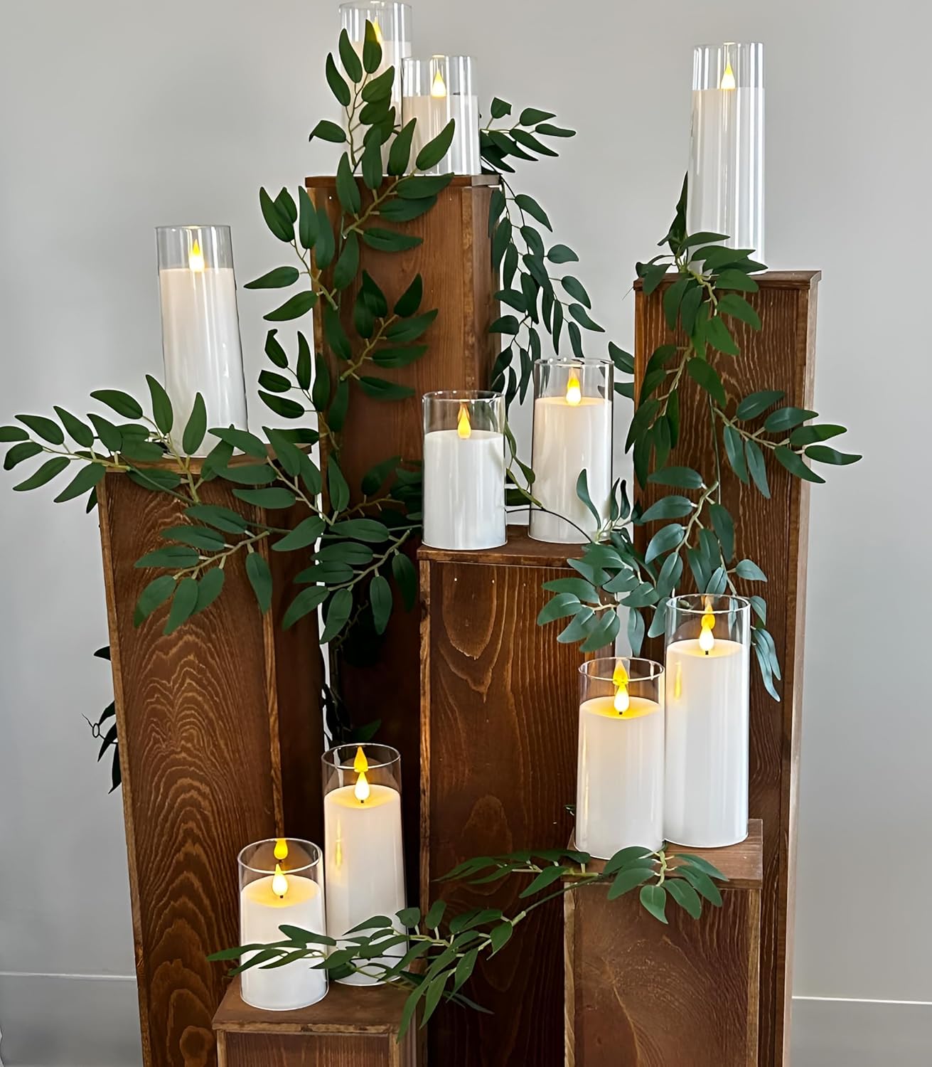 NICEME Pure White Flickering Flameless Candles, Battery Operated Acrylic LED Pillar Candles with Remote Control and Timer, Set of 5
