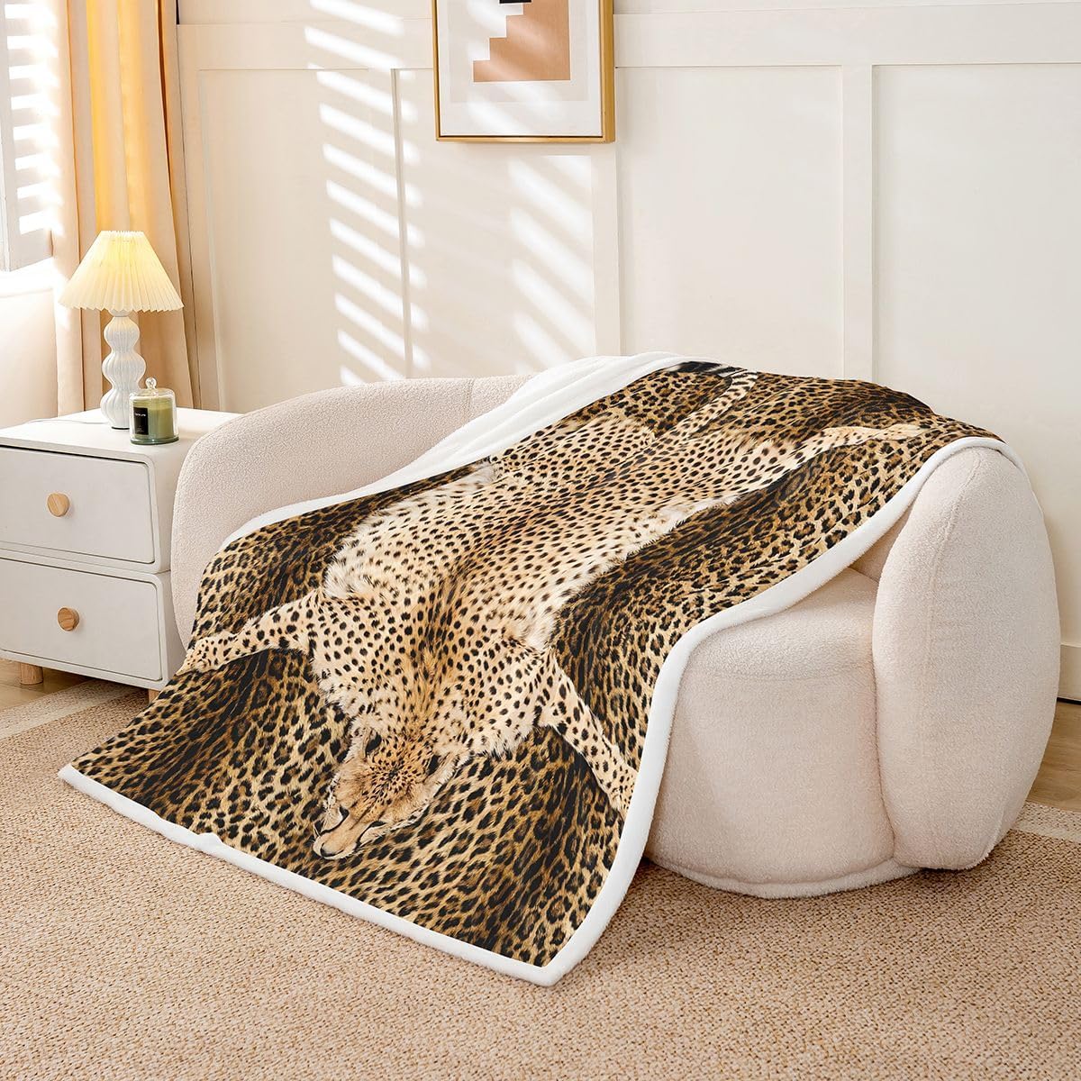 Feelyou Leopard Print Sherpa Throw Blanket for Couch Bronze Super Soft Cozy Fleece Animal Blanket for Winter, Plush Throw Luxury Throw 50"x60" Safari All Season