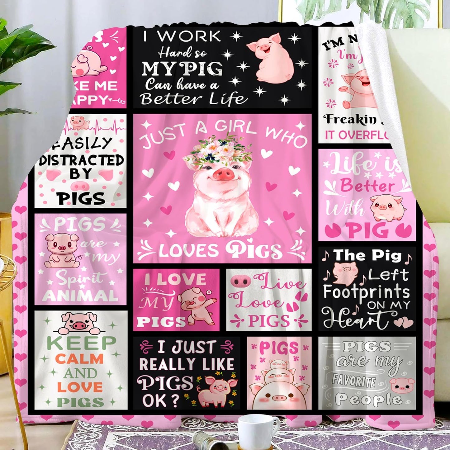 Pig Blanket Gifts for Women Stuff Blankets and Throws Plush Soft Warm Fleece Bedding Pigs Gifts for Women Girls Kids Adults Pig Lovers Birthday Decorations 60"X50"