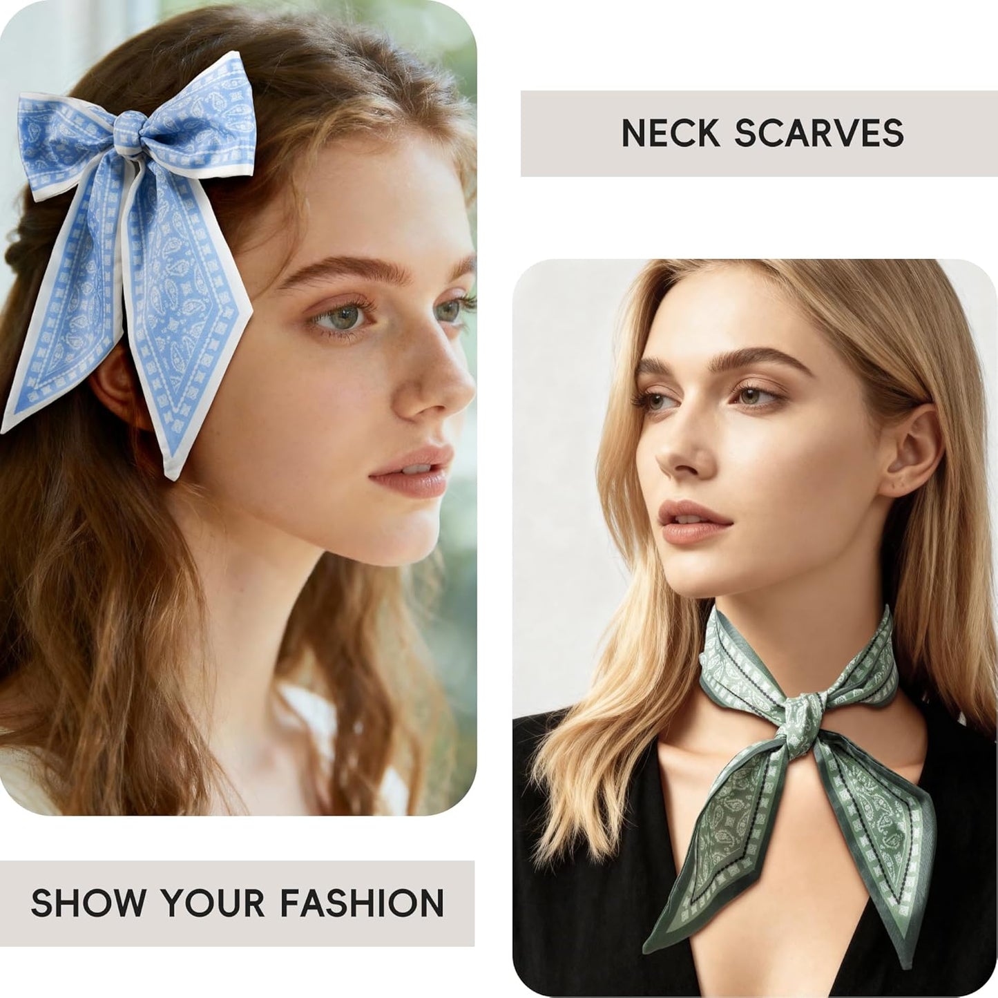 ZXZH 6 Pack Fashion Scarves for Women, Versatile Boho Head Scarf, Satin Scarf for Hair, Neck, Wrist, and Purse Accessories