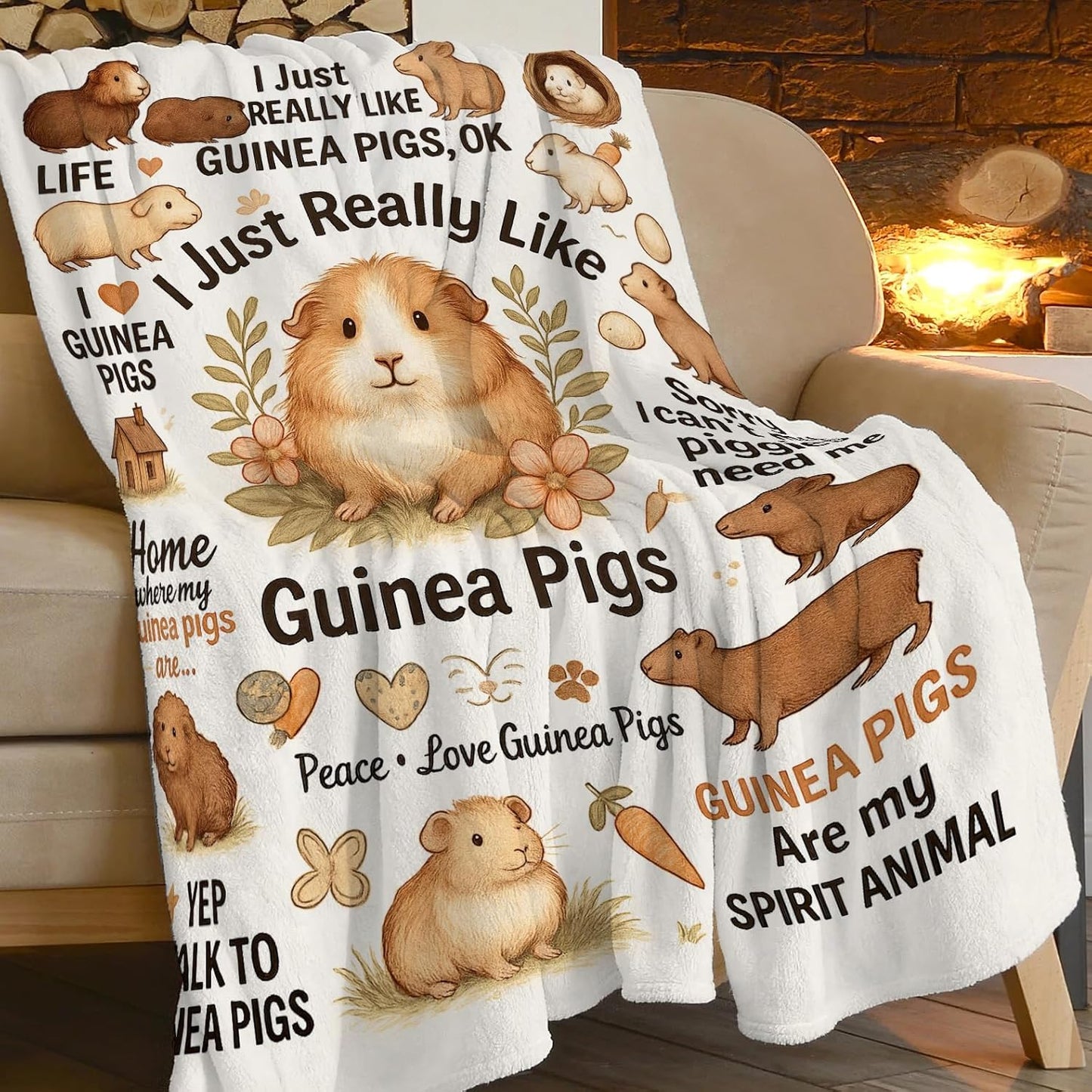 Guinea Pig Throw Blanket I Just Really Like Guinea Pigs Blanket Soft Cozy Fleece Fuzzy Plush Warm Stuff Bedding Animal Blankets for Boys Girls Kids Adult Men Women 40"X50"