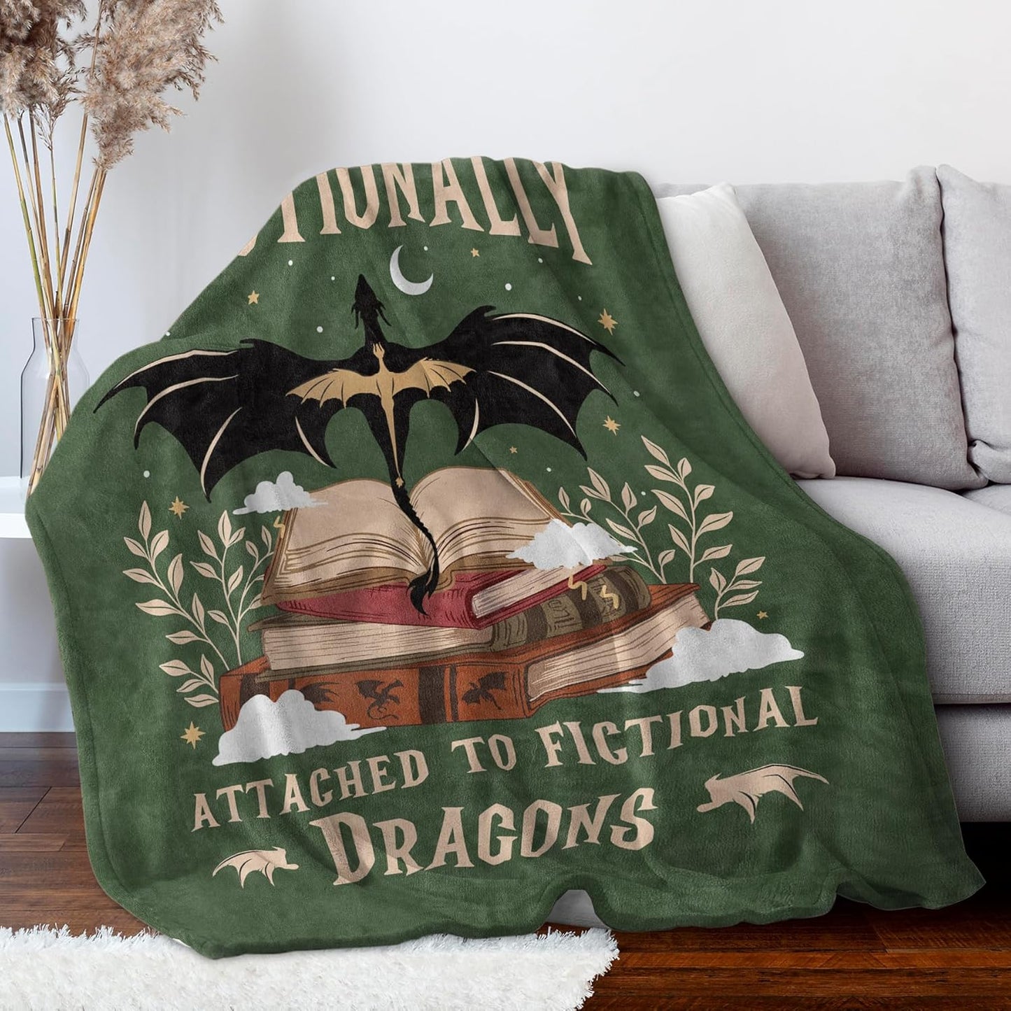 Fantasy Book Lovers Gifts, Bookish Gifts for Woman Men- Gragon Lovers Blanket, Functional Reading Gifts for Readers, Librarian, Book Nerd, Bookworm, Bookish Dragon Throw Blanket 60" x 50"