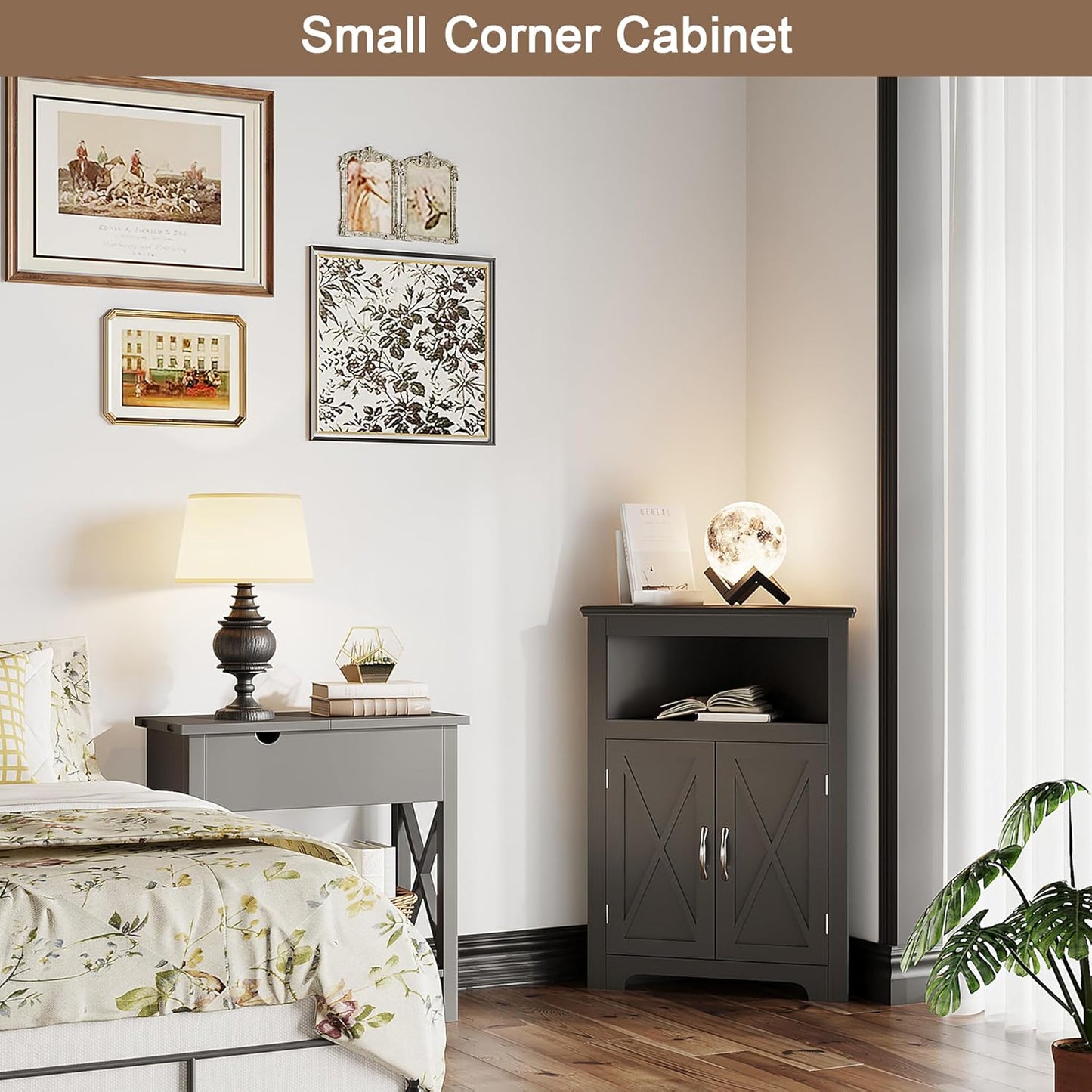 ChooChoo Corner Storage Cabinet, Small Corner Cabinet with Barn Door Design and Adjustable Shelf, Home Space Saver for Living Room, Bathroom, Kitchen, Bedroom, Black