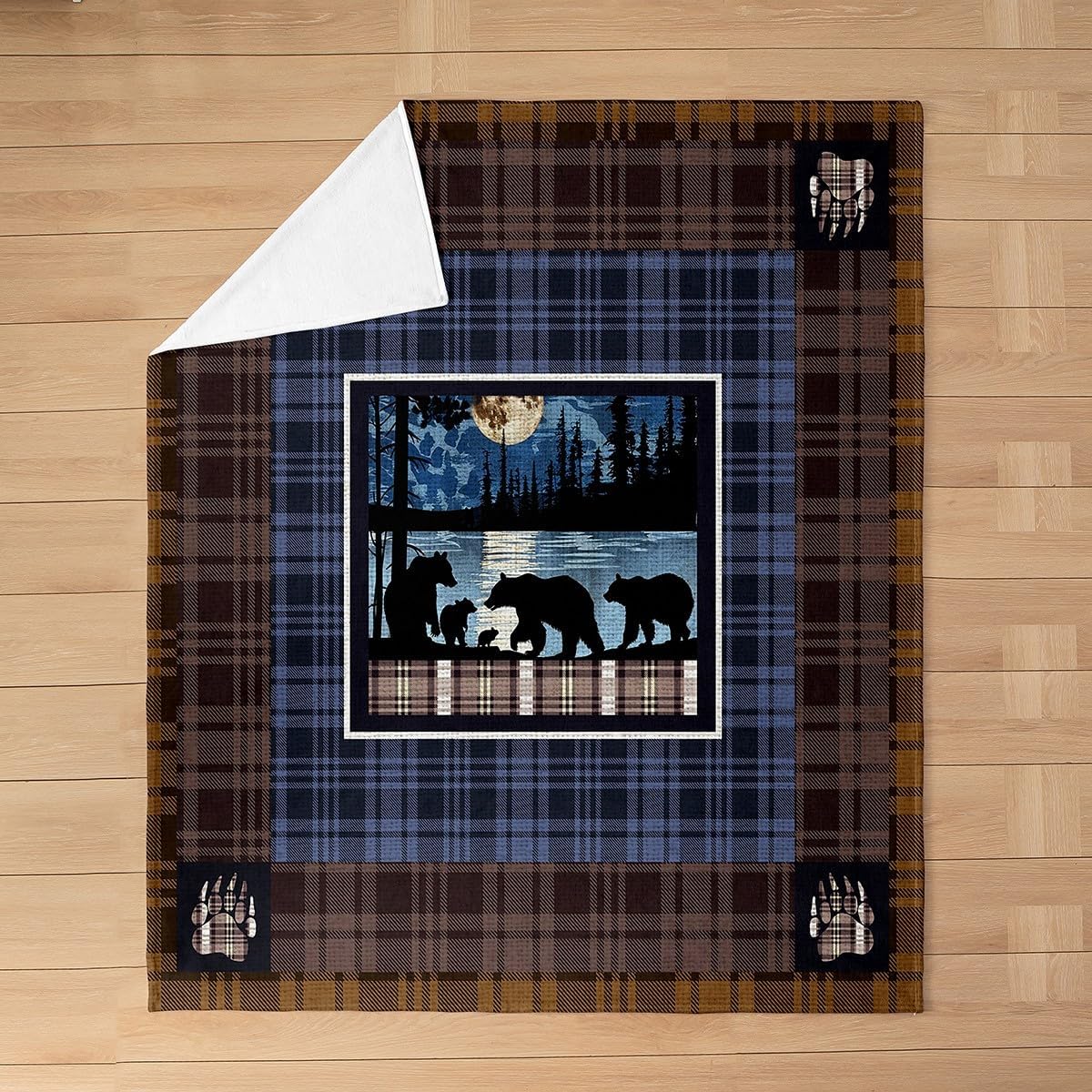 Feelyou Cute Bear Fuzzy BlanketKids Wild Animal Flannel Fleece Throw Blanket Decor Galaxy Forest Wildlife Bear All Season Bed Blanket Farmhouse Blue Theme Plush Blanket Bedroom Queen 90"x90"