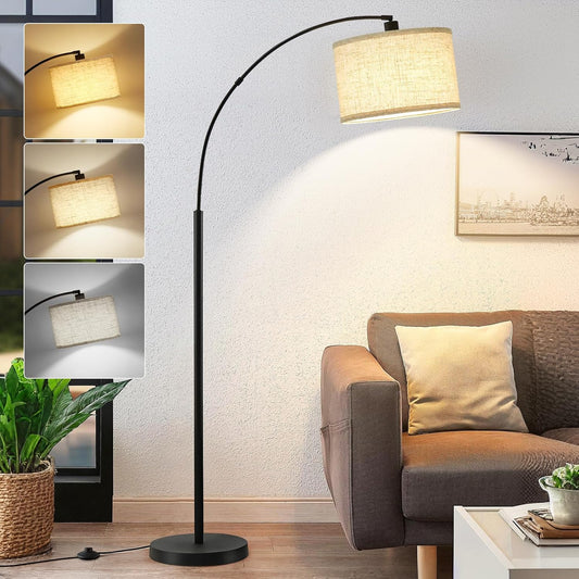 71" Arc Floor Lamps for Living Room, Standing Lamp with Adjustable Head, Tall Pole Lamp with Foot Switch, Arched Reading Light for Bedroom, Office, 9W Adjustable Color Temperatures Bulb Included