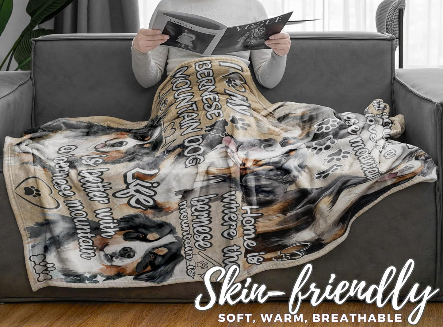 Bernese Mountain Blanket Gifts for Dog Lover & Owner, Bernese Mountain Gifts for Women & Men, Dog Mom & Dad, Soft Flannel Blanket, 65 x 50 inches