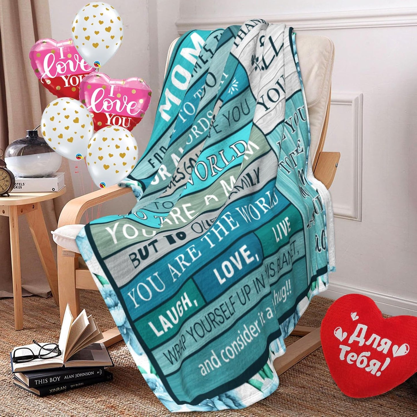 Birthday Gifts for Mom, Mom Blanket Soft Flannel Mama Blanket for Women Wife Grandma Mothers Day Anniversary from Daughter Son 50" x 60" Blue
