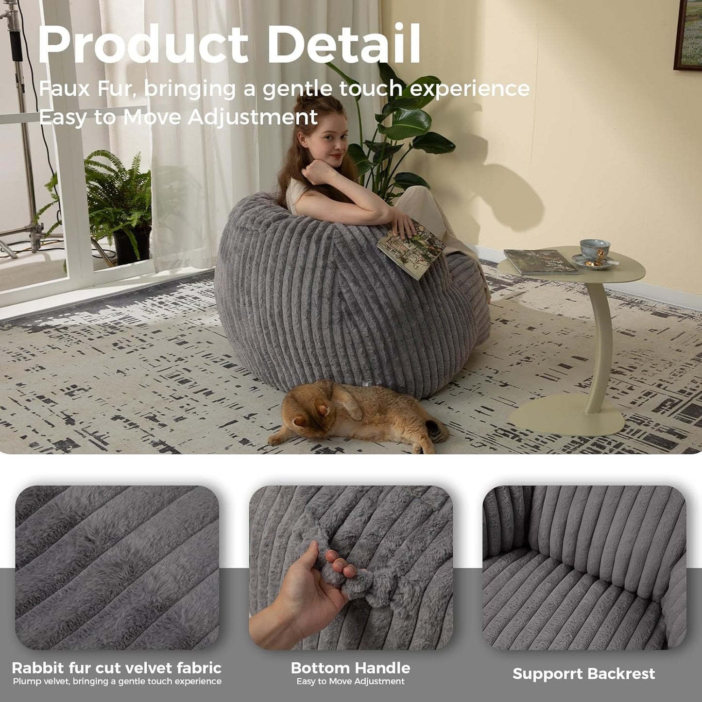 Bean Bag Chair for Adults and Teens, Comfy Cozy Bean Bag Chairs,Beanbag Chair for Dorm Lazy Couch Sofa Chair Living Room Gaming,Reading