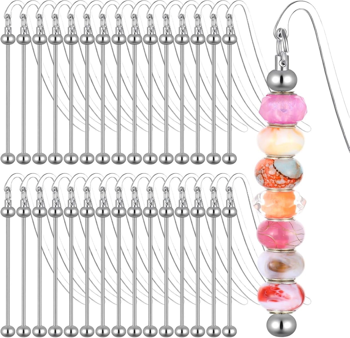 30 Pcs Beadable Bookmarks DIY Metal Blank Bar for Beads, Bulk Beading Bookmark Craft Kit for Jewelry Pendant Charms, Gift for Book Lovers, Learners, Teachers (Silver)