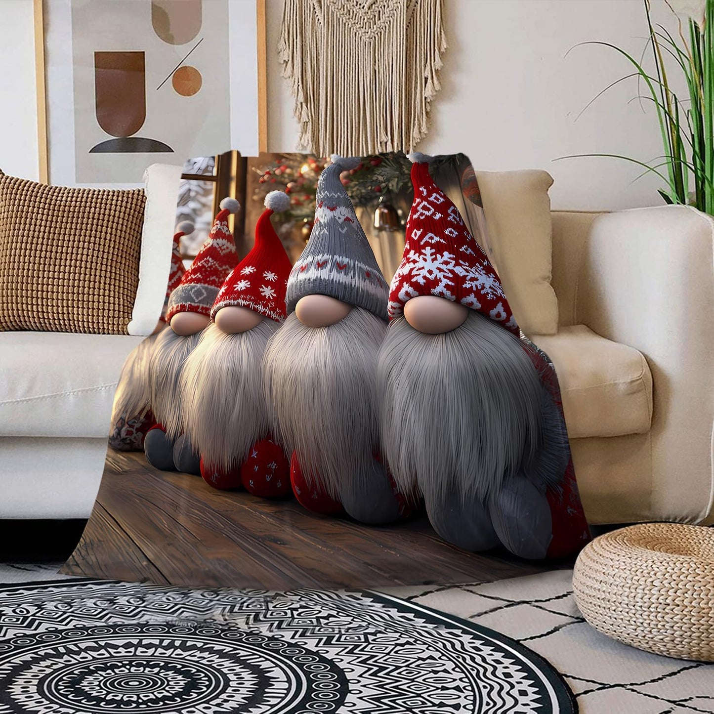 Christmas Gnomes Blanket Gnomes Gifts for Women Soft Winter Blanket with Wood Grain Background Xmas Holiday Decor Warm Cozy Fleece Throw Blanket for Couch Bed Sofa Living Room 60''x80'' (Gnome 2)