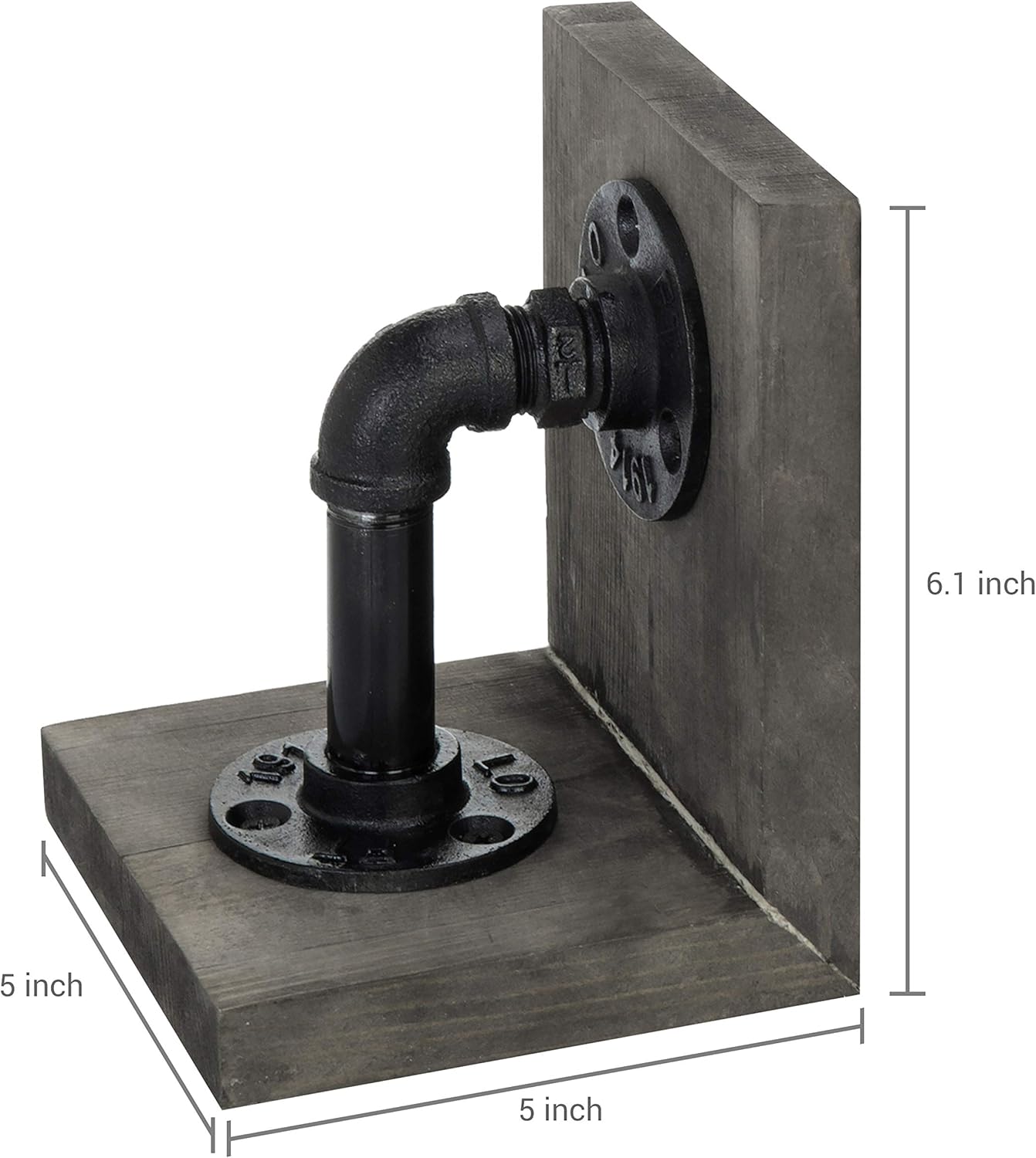 MyGift Book Ends Decorative for Shelves, Office Bookends for Heavy Books, Book Holder L-Shaped Stand Desktop, Vintage Gray Wood with Realistic Industrial Pipe Design