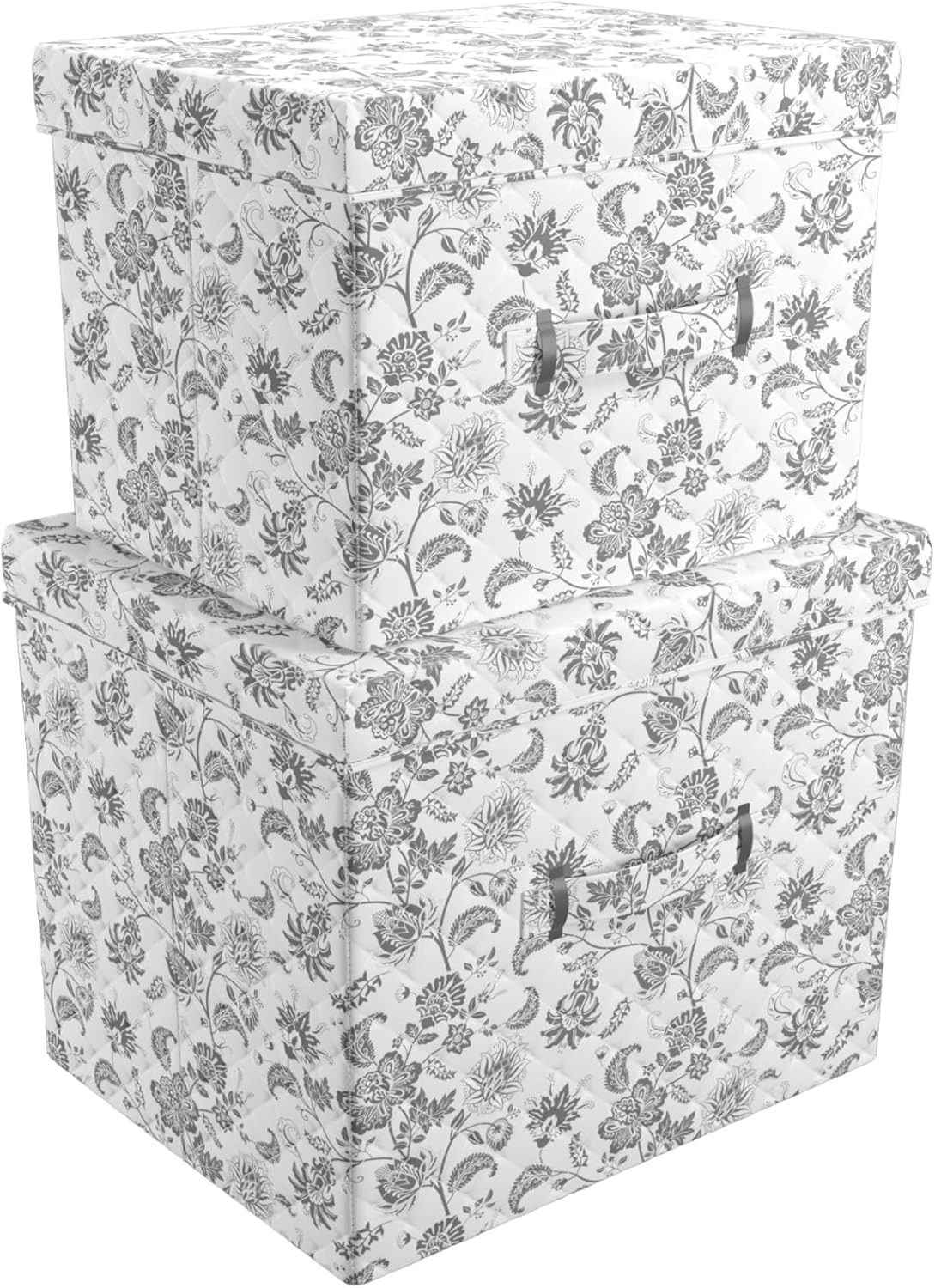 Martha Stewart Essential Collapsible Stackable Decorative Home Storage Organization With Lidded Tops, Set of 2 Nesting Boxes with Lids, Bedford Floral